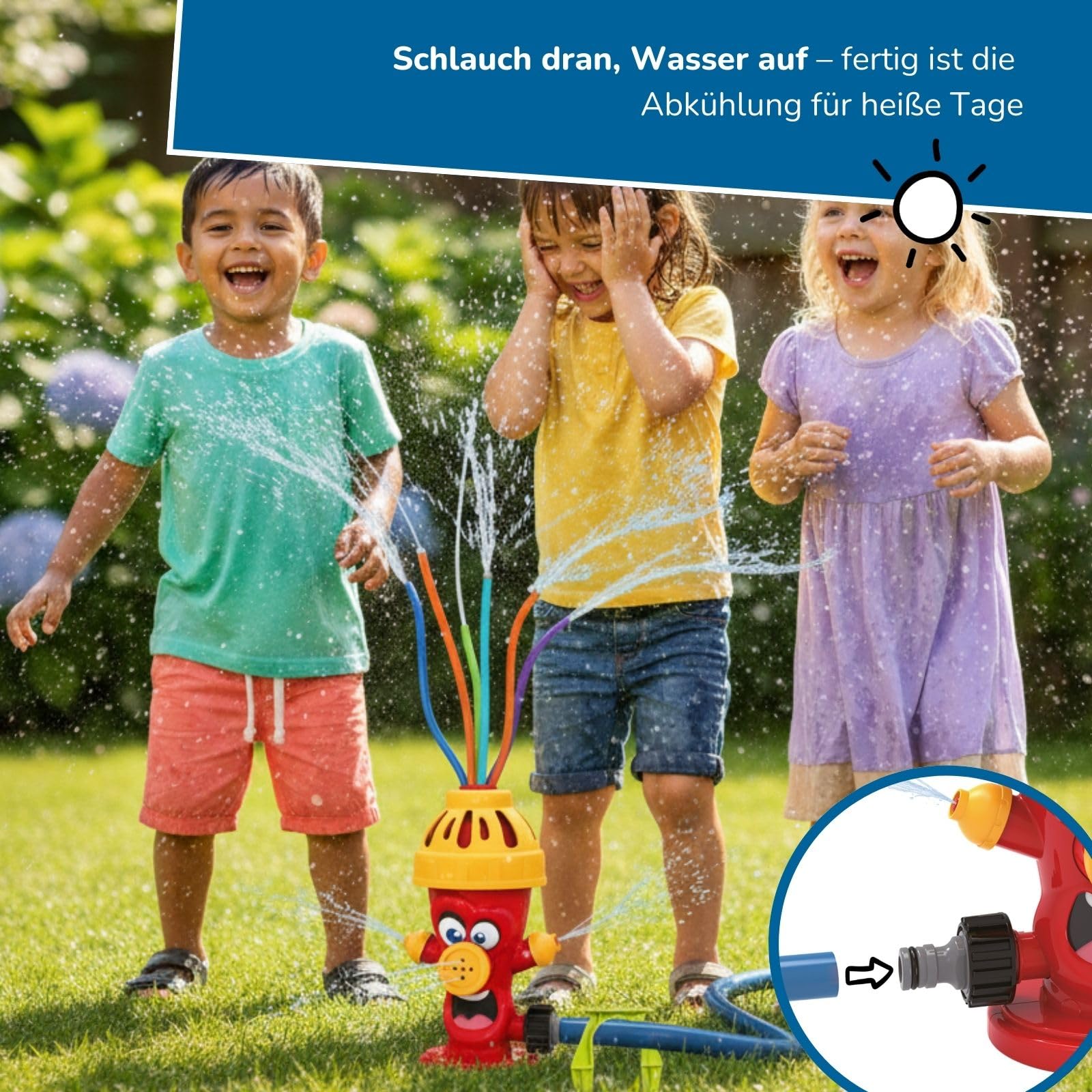 alldoro 60215 Hydrant zraszacz wodny, dla dzieci od 3 lat, z wężami rozpryskującymi wodę, kolorowy, 13,5 x 9,5 x 22,5 cm, czerwony