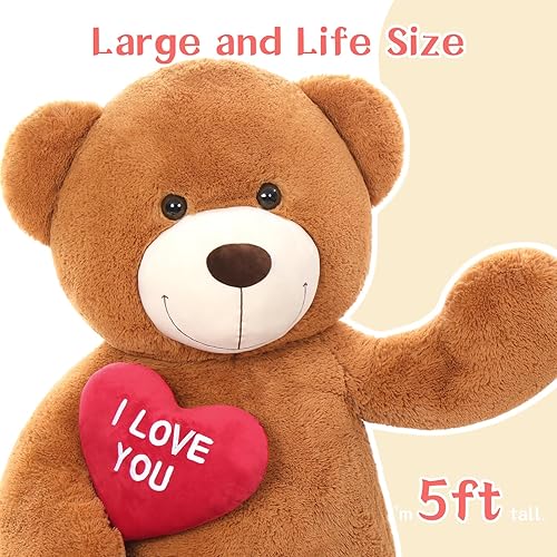 Miniatura 153 de Tezituor Oso de peluche gigante de 4.3 pies, animales de peluche grandes de 52 pulgadas con vientre blanco, regalo de San Valentín para novias