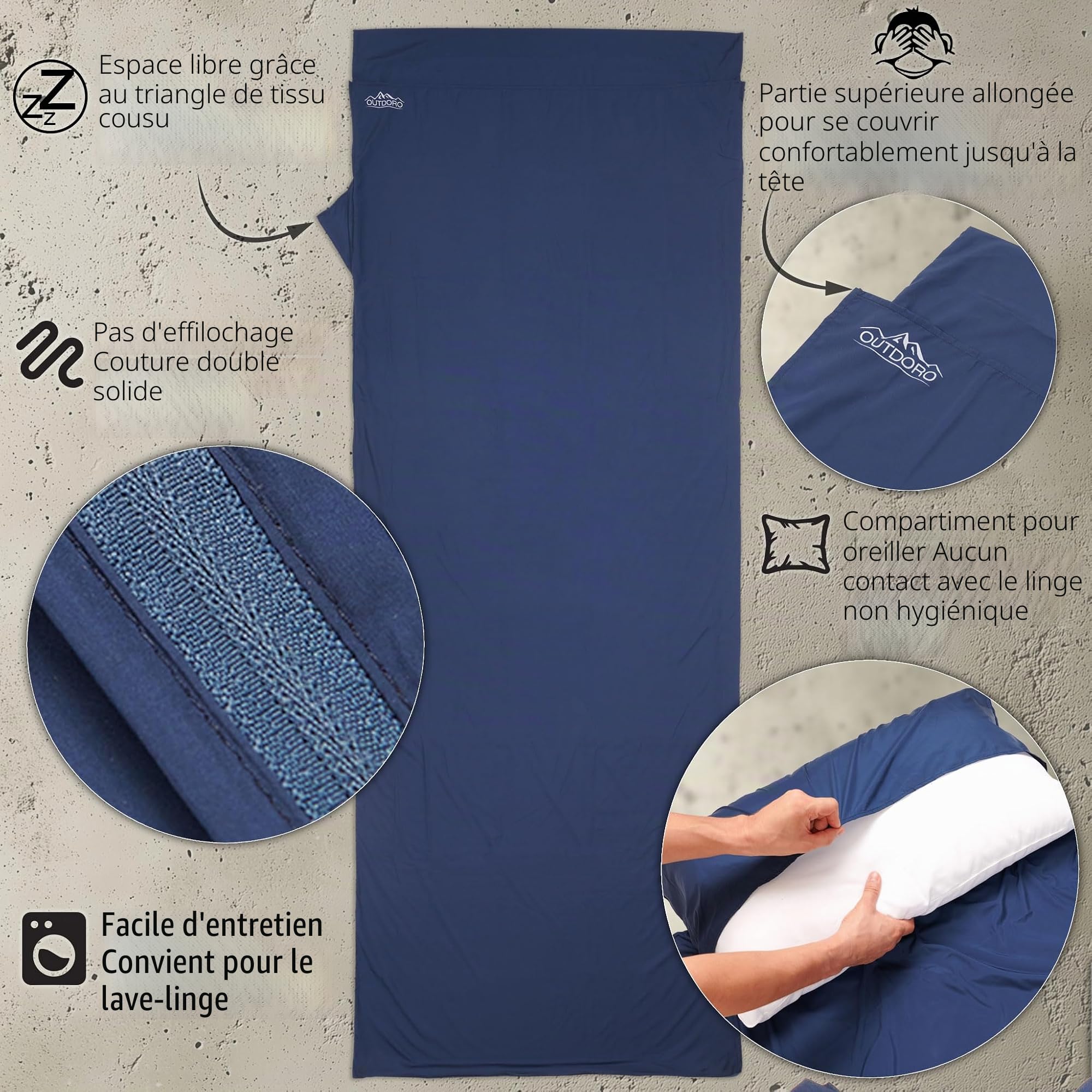 Sac de couchage Outdoro – Seulement 230 g en microfibre innovante – Sac de couchage de voyage ultra léger – Petit, fin et compact – Enduction, drap de voyage
