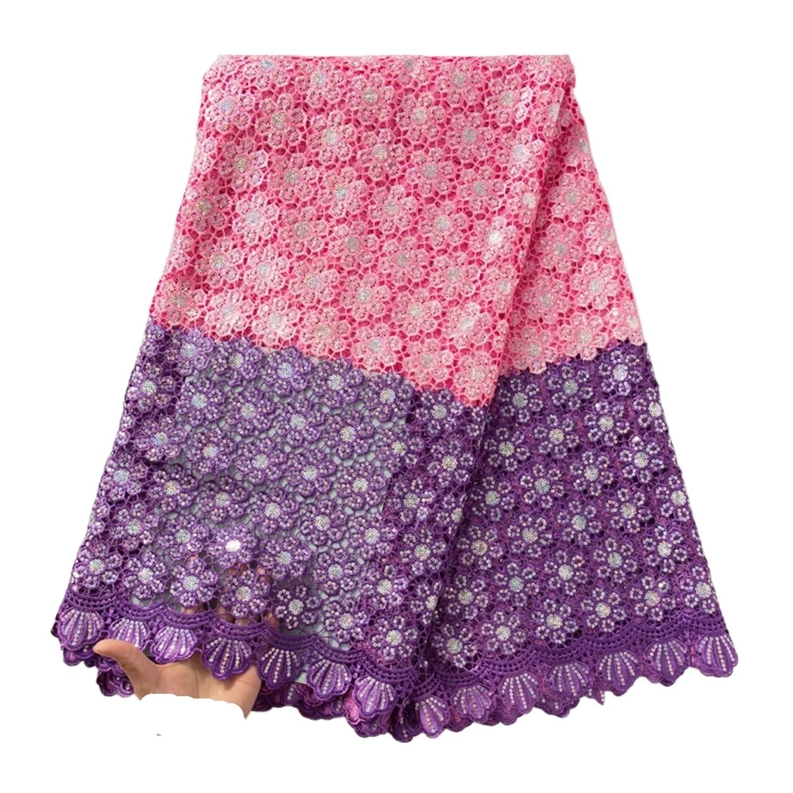 HKVTVCYPYA Nigerian Cord Lace Fabric African Guipure Novelty Water Soluble Wedding Dress for Women Sewing(36714)