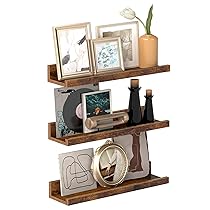 VASAGLE Mensole da Parete Sospese, Set di 3, Mensole da Muro Larga 38 cm, con Bordo Rialzato, per Cornici, Decorazioni, Spezie, per Cucina, Soggiorno, Marrone Vintage LWS037X01