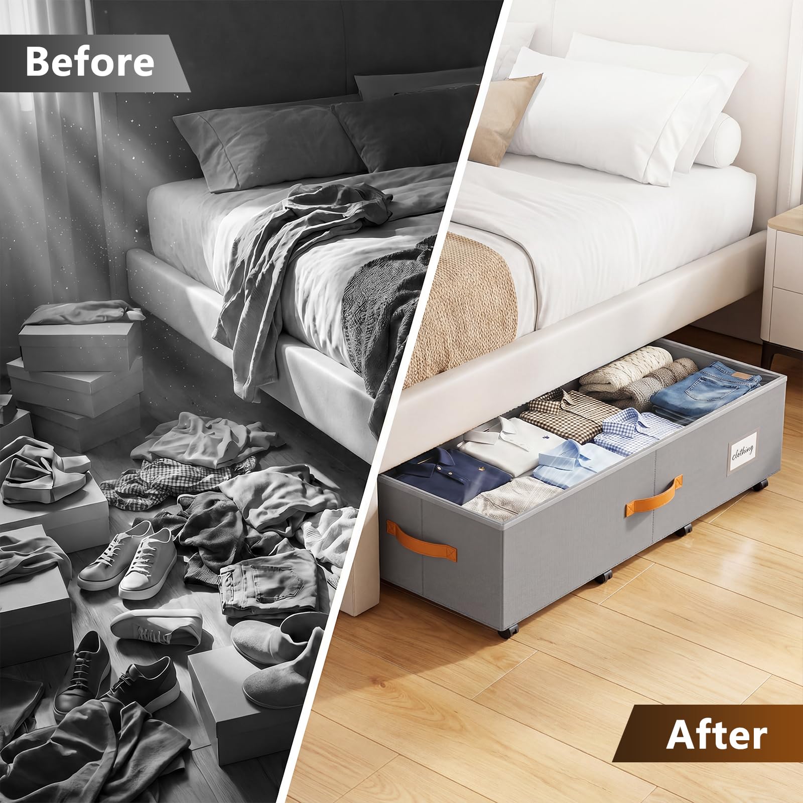 2er-Set Unterbett-Aufbewahrungsbox 65L, mit Rädern & Sichtfenster | 600D Oxford-Stoff mit MDF-Verstarkung – formstabil, reißfest & staubdicht, 84×44×24cm – passt unter Bett, Sofa & Schreibtisch