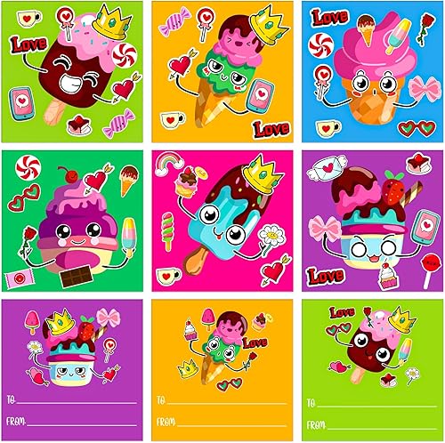 JUESMOS Tarjetas para el día de San Valentín para niños 30 tarjetas para el día de San Valentín con 30 calcomanías 6 diseños lindos tarjetas de