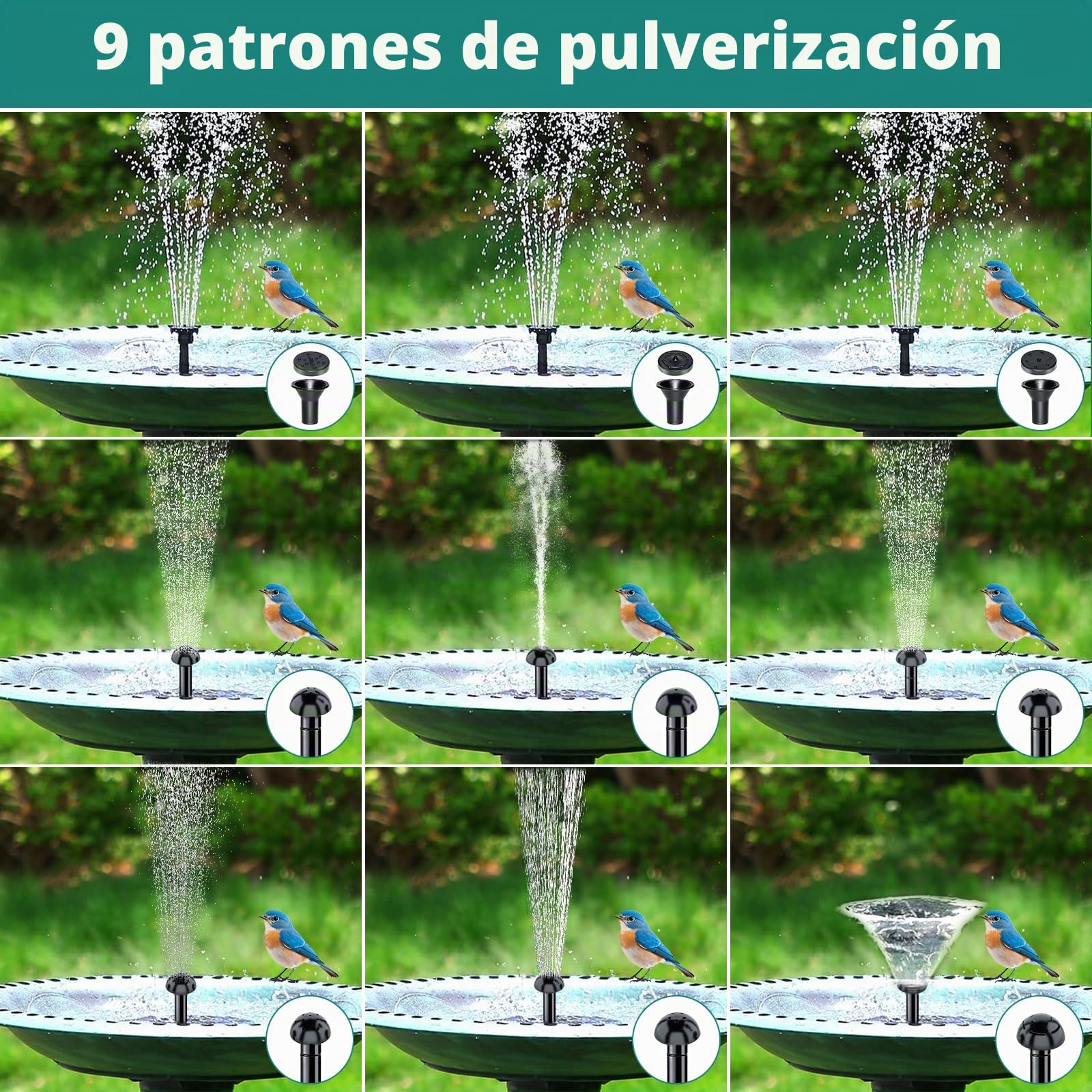 Fuente Solar para Estanque de 5W,Bomba Solar con 8 Boquillas,Fuente Solar Jardin Exterior con 1,5M Tubería,Bomba de Agua de Fuente Solar para Baño de PáJaros,Estanque,Pecera,Piscina