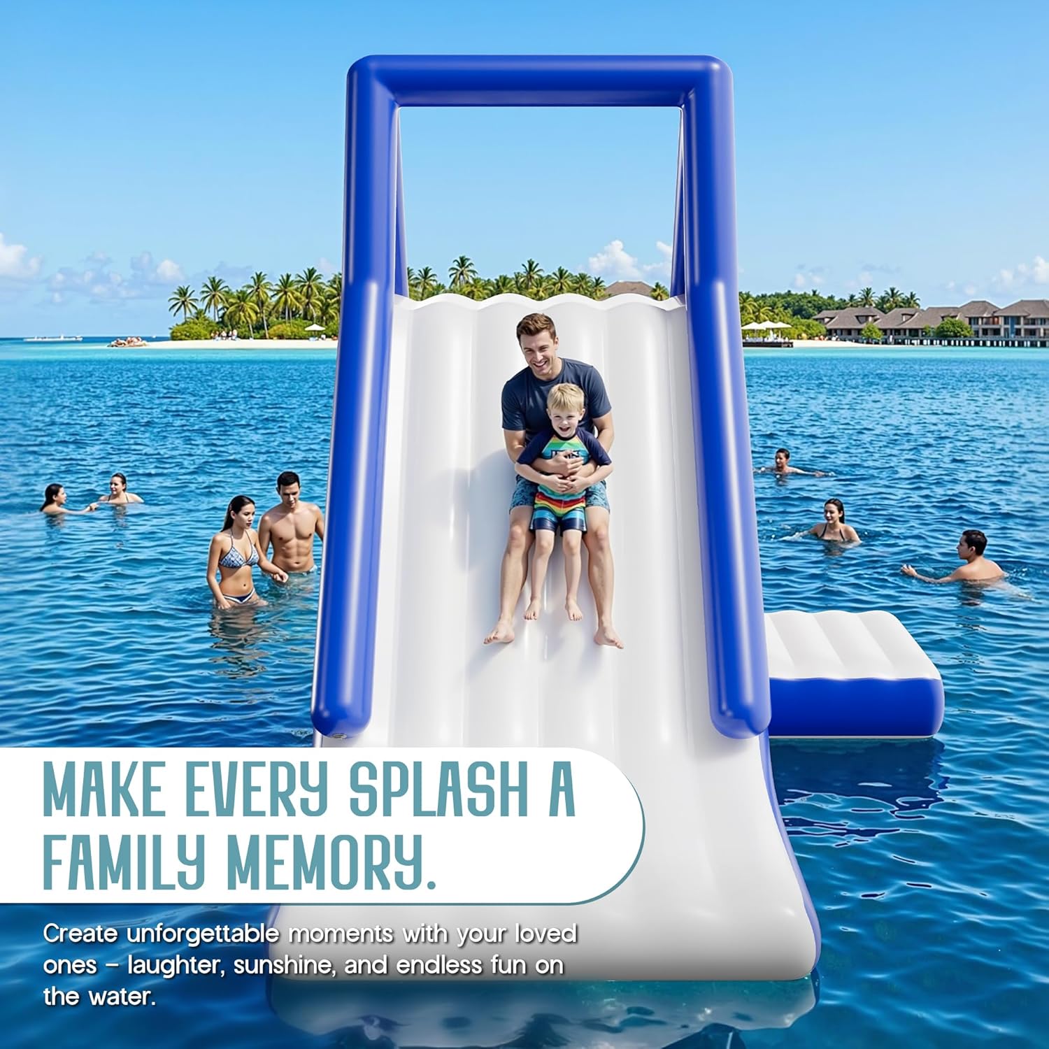 SPECRAFT 15L×10W×11H FT Commercial Inflatable Water Slide with Climbing Handle, White & Blue & Yellow, Outdoor Waterfall Slide for Adults & Kids, Easy Setup Lake & Boat Water Fun