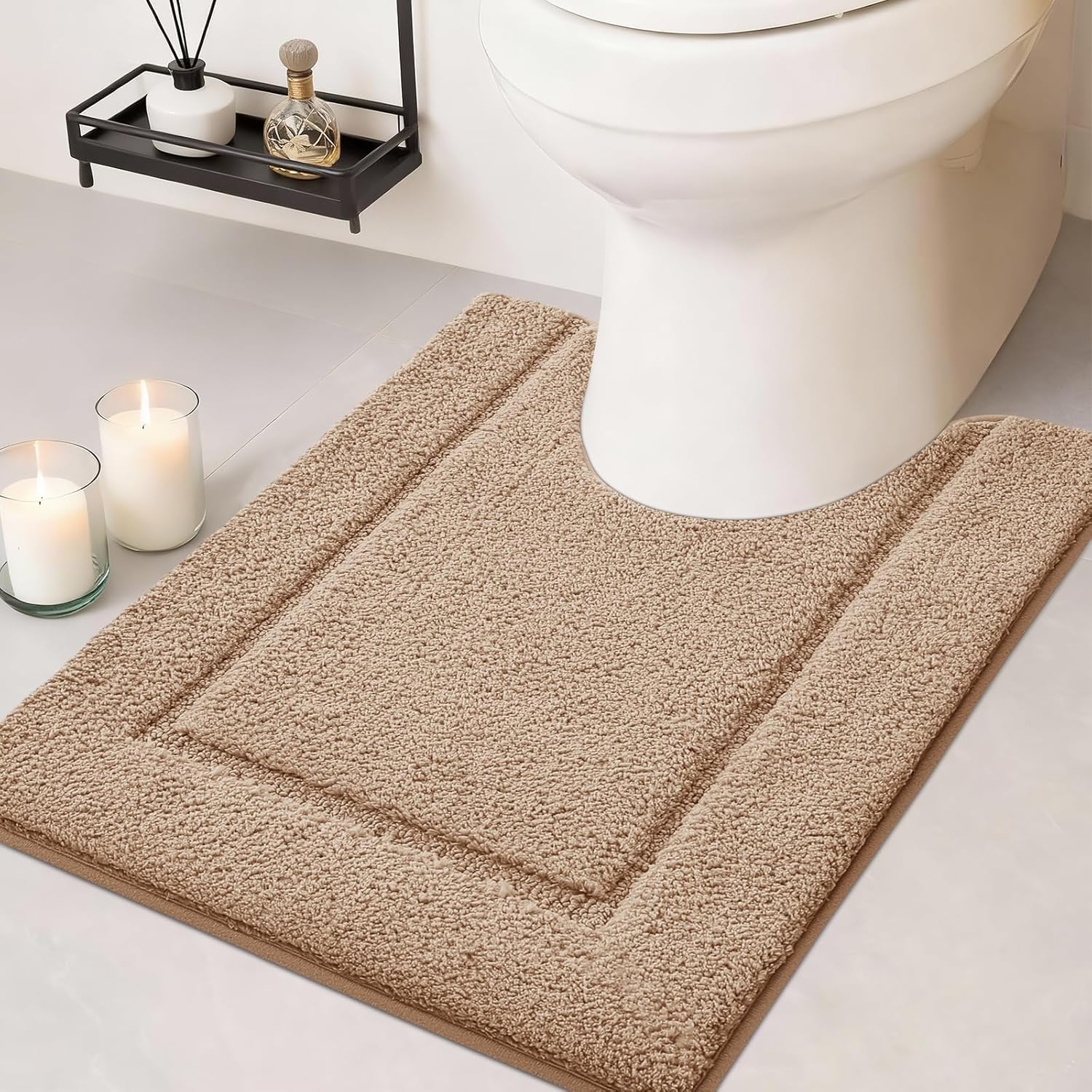 IM HOME Toilet Rugs, Ultra Soft Plush Fluffy Microfiber Absorbent Contour Bathroom Rugs for Toilet, Non-Slip Backing, Machine Washable Bath Mats for Bathroom Floor, Tub and Shower, Brown