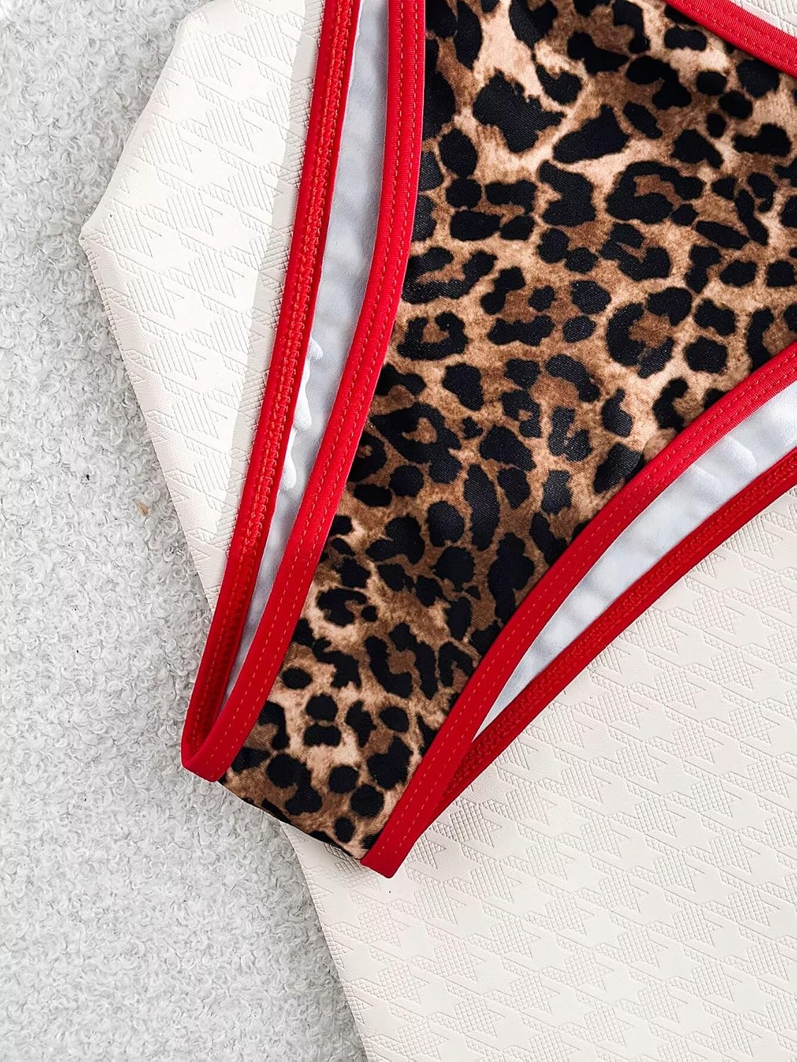 Women's Leopard Print Bathing Suit High Waisted Halter Bow Swimsuit Bikini Set