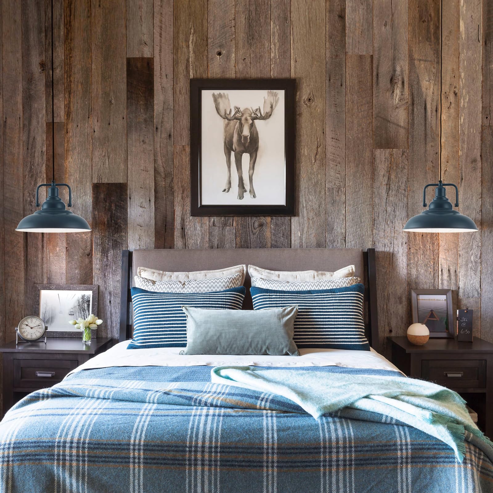 SESIMENT Farmhouse Pendant Light 12.5 inches 3 Packs,Blue Pendant Light Fixtures,Pendant Lights Kitchen Island,Industrial Pendant Lights for Kitchen,Home Office,Bedroom,Living Room,Hallway