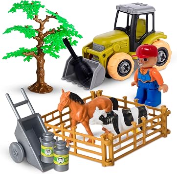Take-Apart Tractor STEM Kit with Drill - DIY Farm Playset, Educational Construction Toy for Boys & Girls Ages 36, Solid Colors Gift