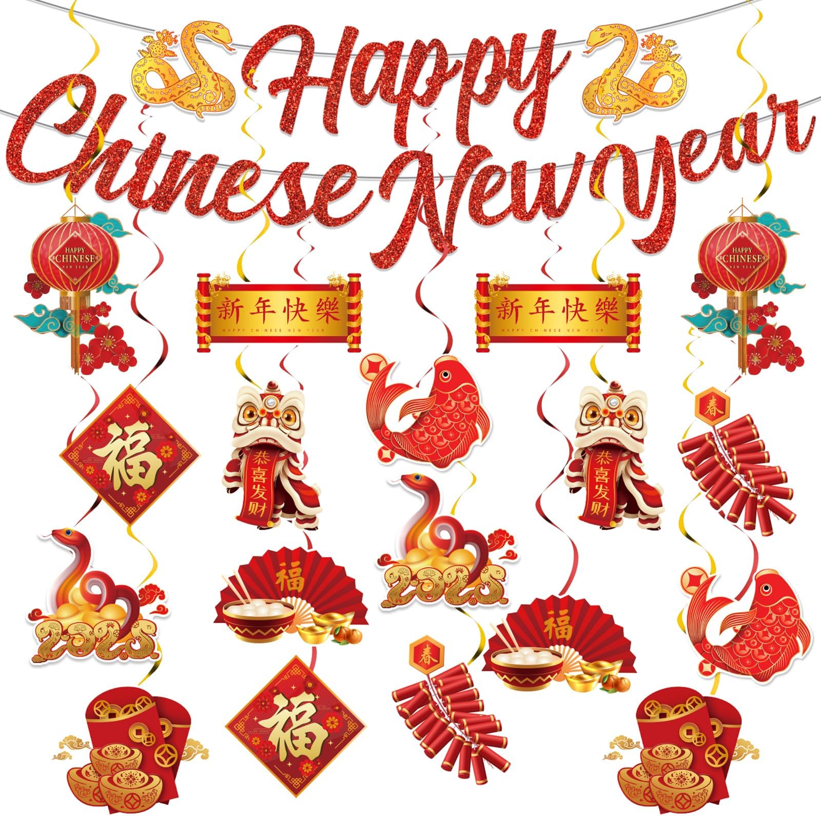 Chinese New Year Banner Backdrop - 2025 Year Of Snake Lunar New Year Decorations