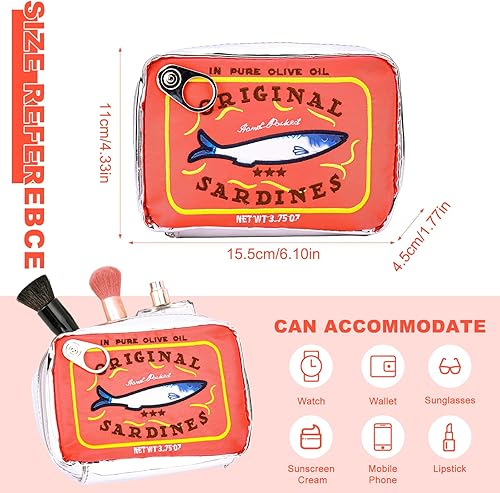 Miniatura 2 de AZURAOKEY Bolsa de maquillaje de sardinas enlatadas, bolsa de aseo estilo sardinas enlatada, bolsa de viaje bonita y creativa bolsa de maquillaje