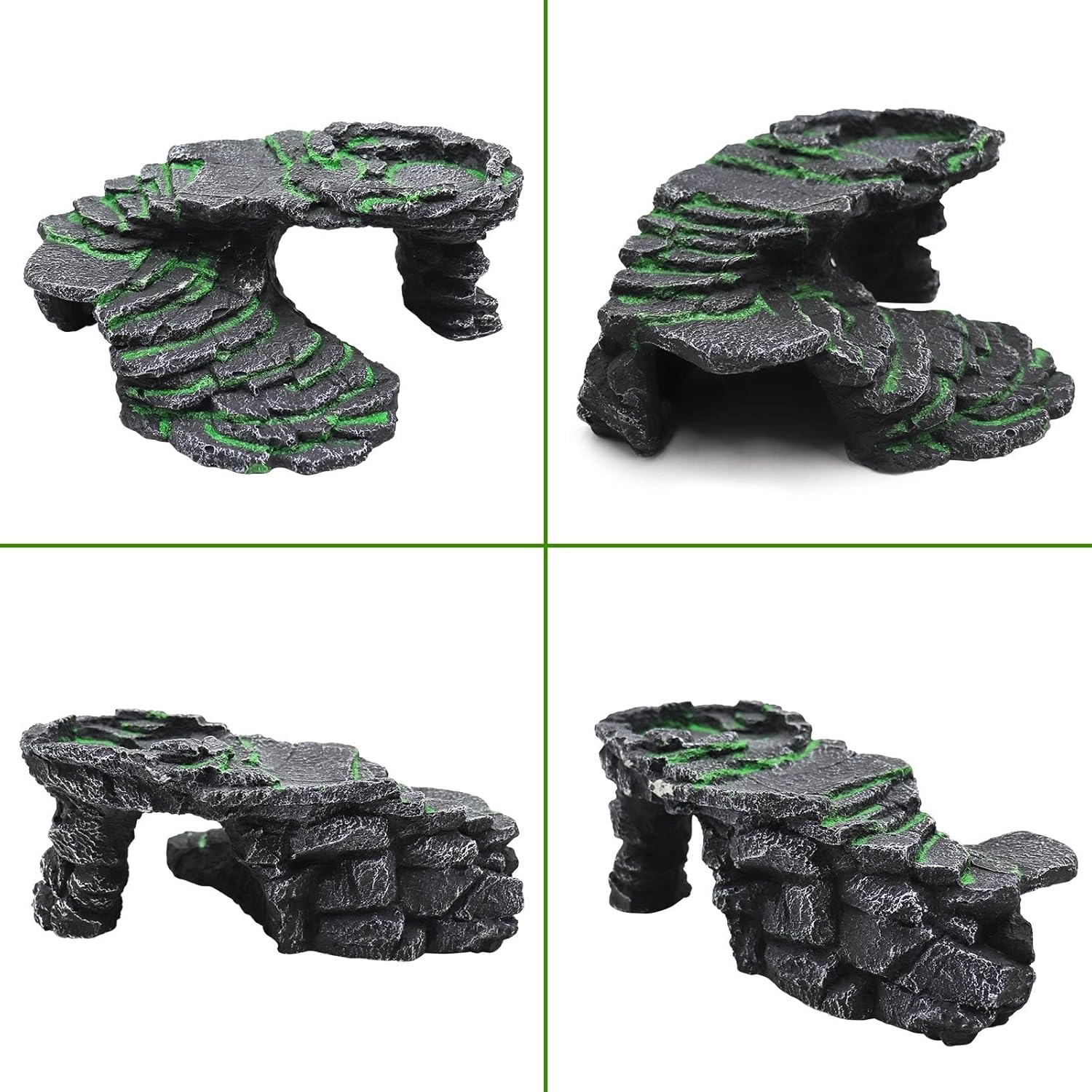 Large Bearded Dragon Hideout, Resin Simulation Stone Reptile Hide Cave, Reptile Basking Platform, Terrarium Habitat Decor for Lizard Spider Aquarium Fish Gecko - 9.5 × 8 × 3.7 Inch