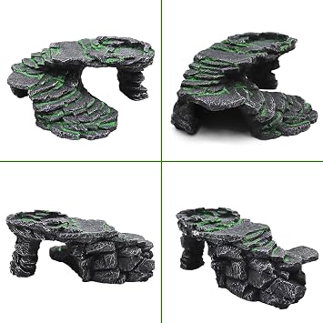 Large Bearded Dragon Hideout, Resin Simulation Stone Reptile Hide Cave, Reptile Basking Platform, Terrarium Habitat Decor for Lizard Spider Aquarium Fish Gecko - 9.5 8 3.7 Inch