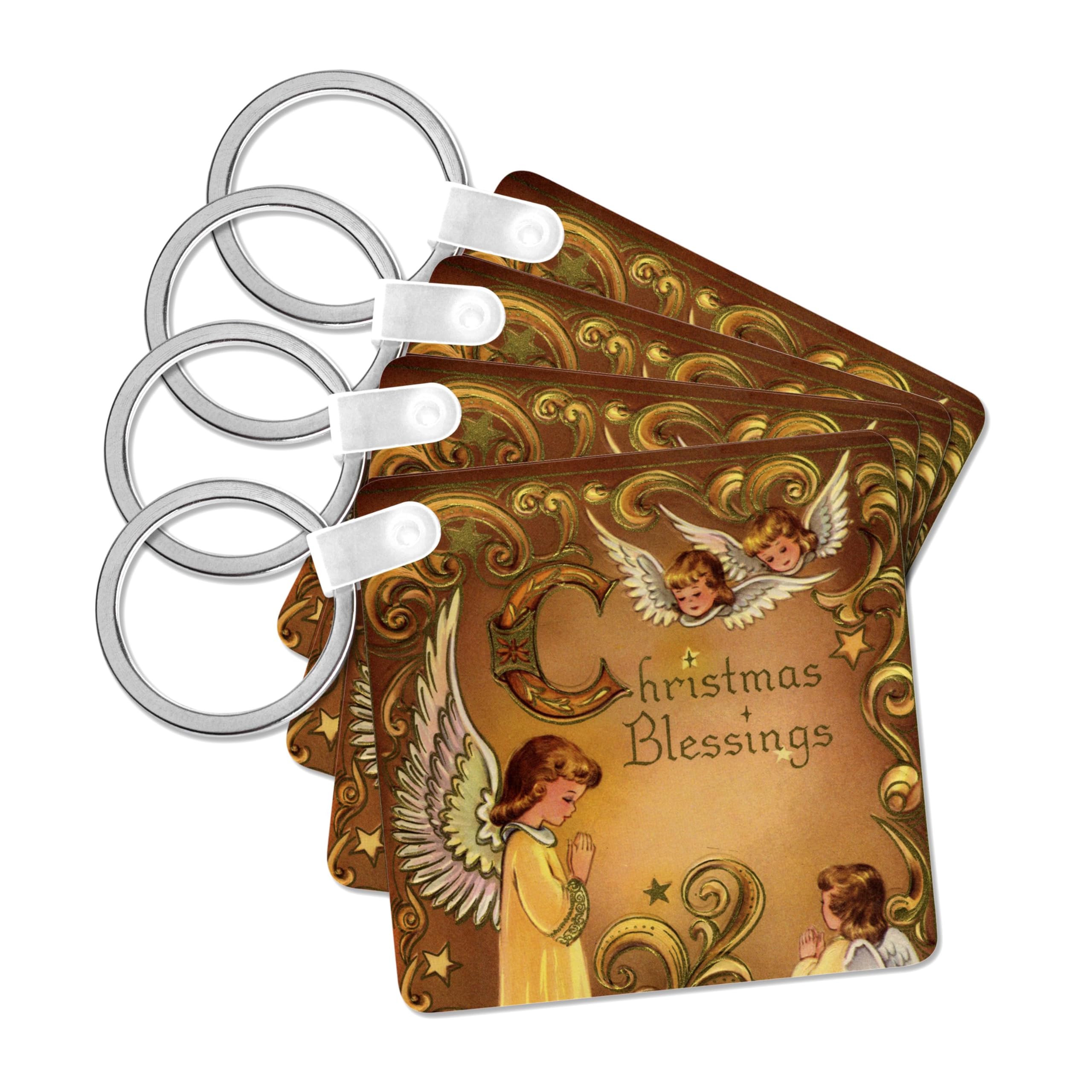 3dRose, Child Angels and Christmas Blessings, set of 4 Key Chains