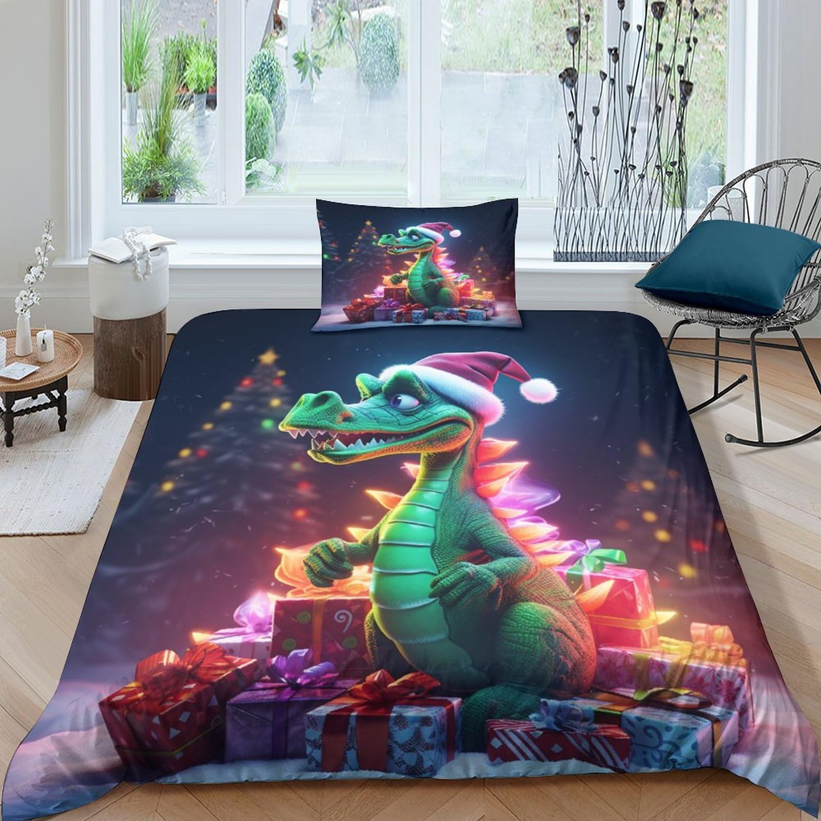 Housse de couette crocodile 3D 135x200cm en microfibres avec taie