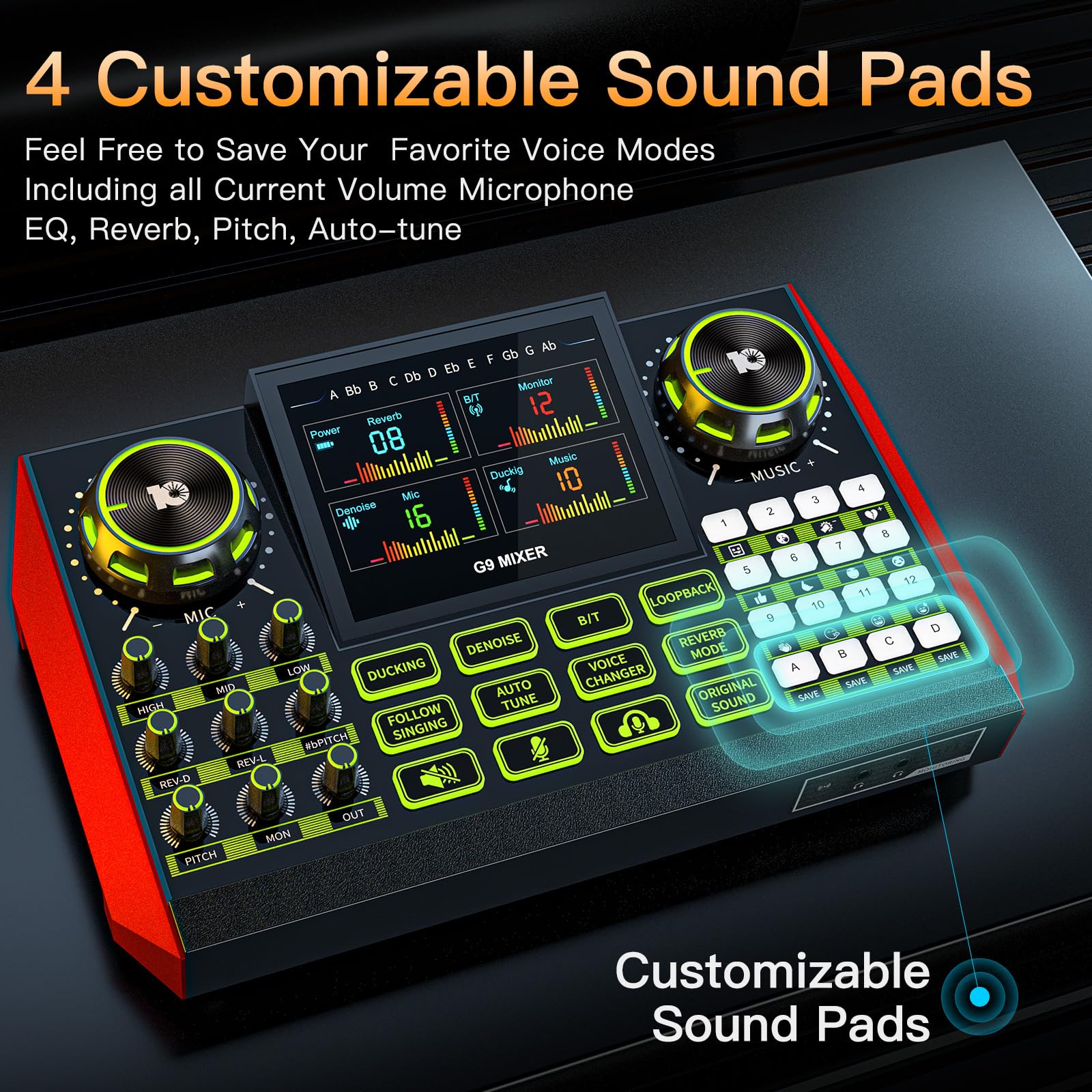 Mixer Audio da Gaming G9, Attrezzatura per Podcast Scheda Audio dal Vivo per Streaming, Scheda Audio Interfaccia DJ Mixer Scheda/Tavola Condensatore Microfono per Kit Creatore di Contenuto Video per