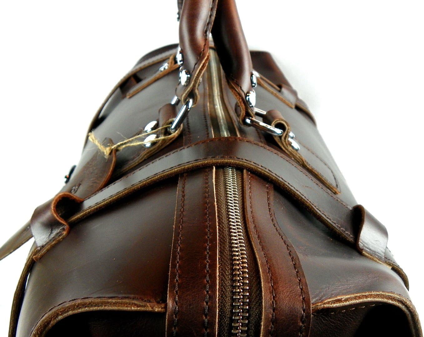 Vagabond Traveler Men's Expandable Cowhide Leather Overnight Duffle Bag, 21" L, Brown, Large