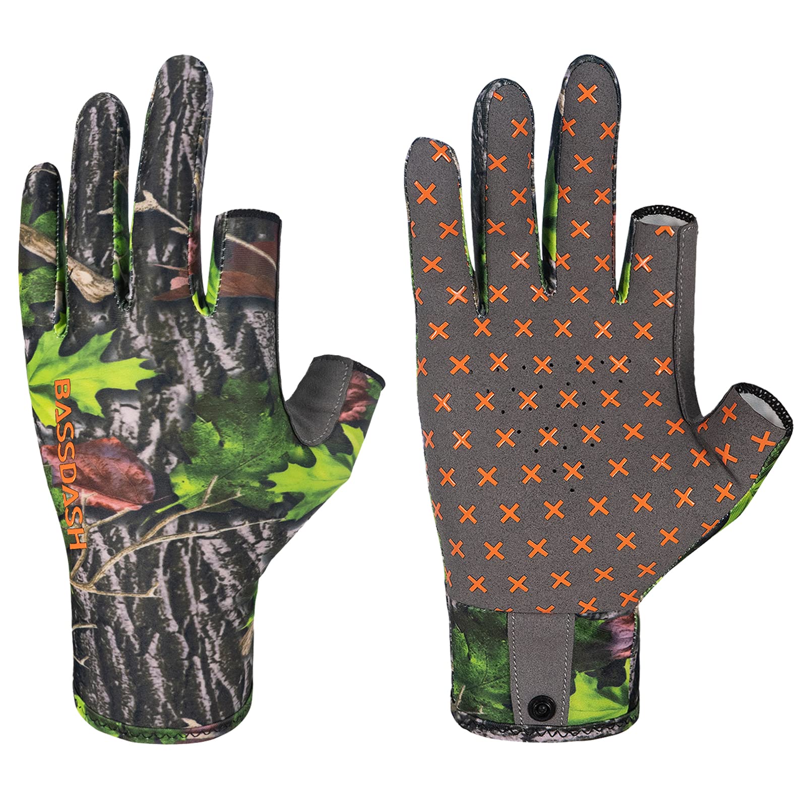 BASSDASH Guantes unisex de caza de camuflaje sin dedos para hombres y mujeres, para clima cálido UPF 50+, ligeros fotografía de pesca HG03