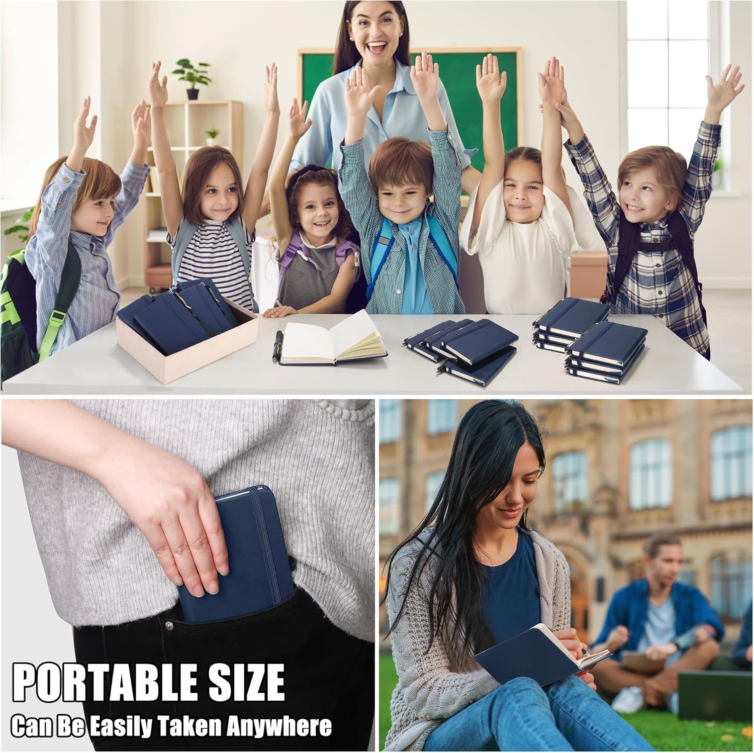 Aodaer 50 Sets Pocket Notebook Journal with Pens, 160 Pages, 3.5 x 5.5 Inch Mini Lined Journal Notebook A6 Leather Hardcover College Ruled Notepad with Pen Holder for School Office Gifts, Navy Blue - Image 7