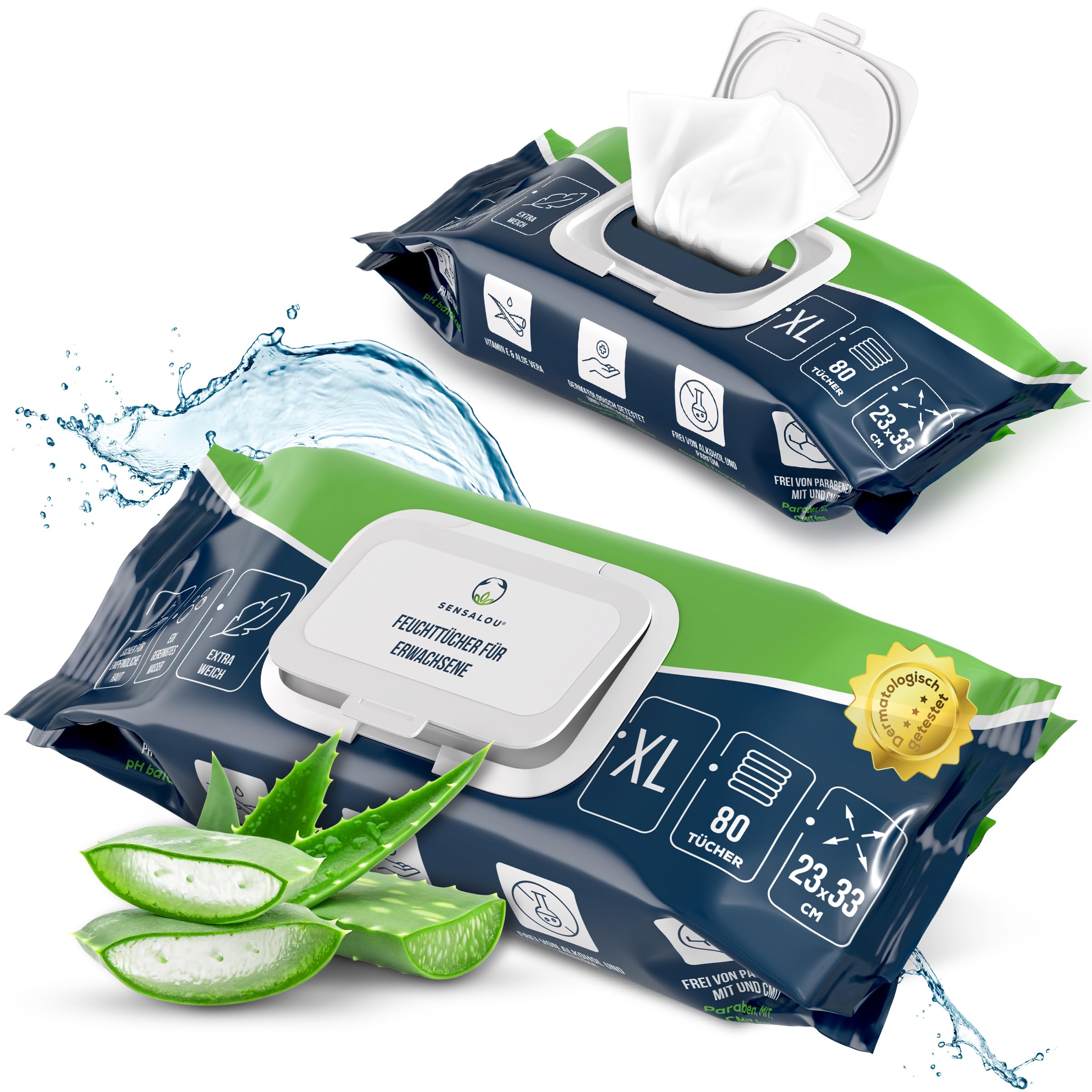 Sensalou Lingettes Humides XXL 23x33 cm – Extra Grandes et Épaisses, Sans Alcool, Idéales pour Corps, Mains et Surfaces, Usage Quotidien, Peaux Sensibles, Hygiène Pratique – 80 Pièces