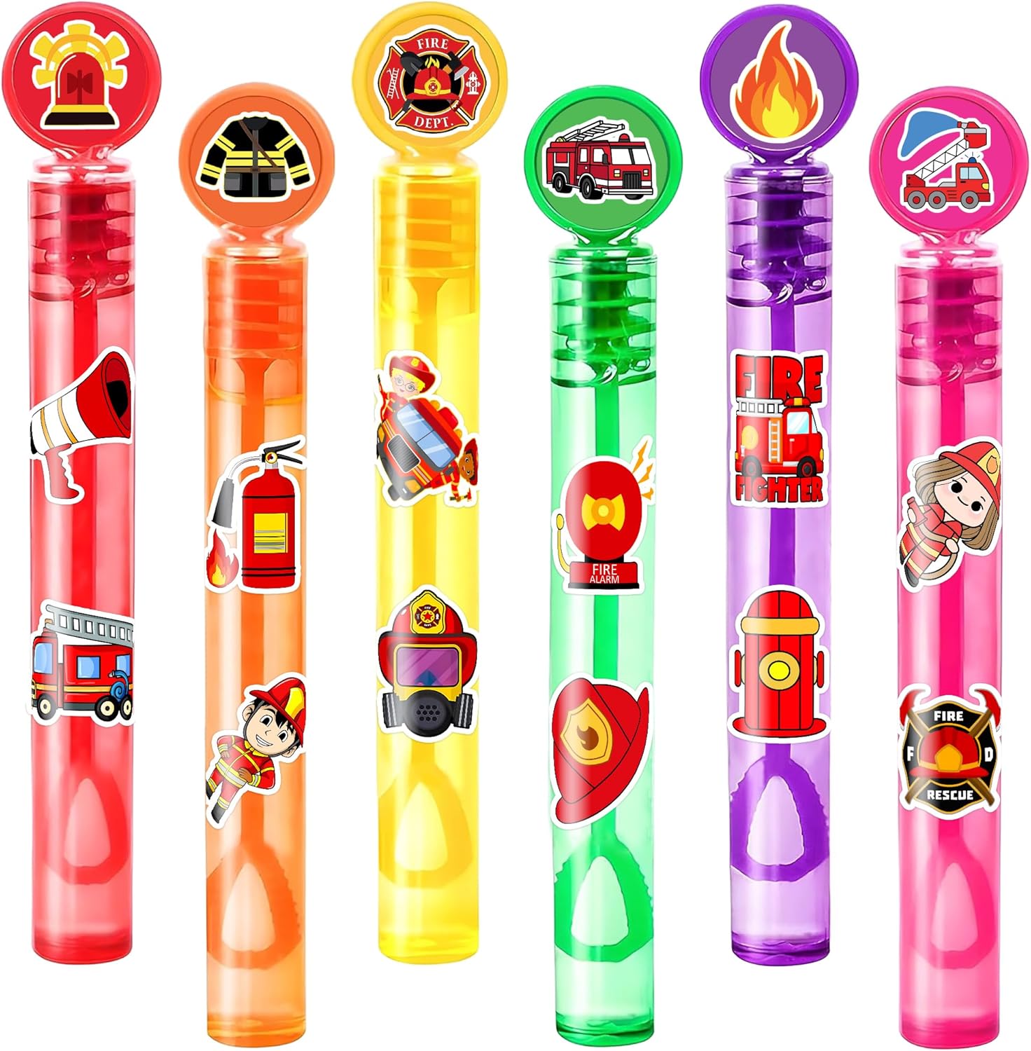 Fire Truck Party Favors for Kids – 24PCS Firefighter-Themed Mini Bubble Wands, Great for Birthday Supplies, Pinata Fillers, Goodie Bags & Classroom Rewards