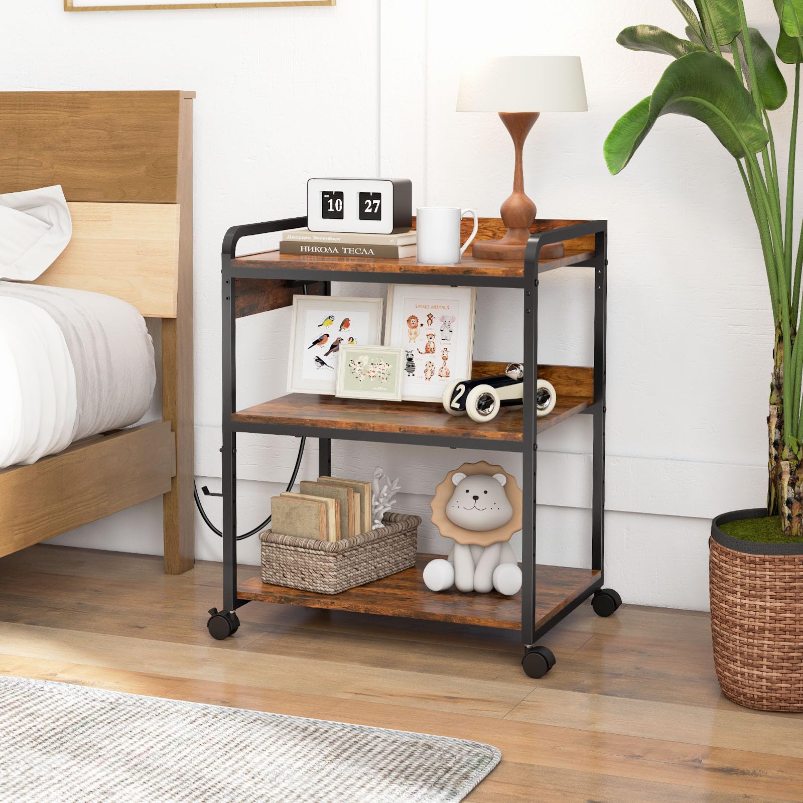 Livofloral 3 Tier Large Printer Stand with Wheels 25 2 x 18 9 Inch Printer Stand with Power — view 8