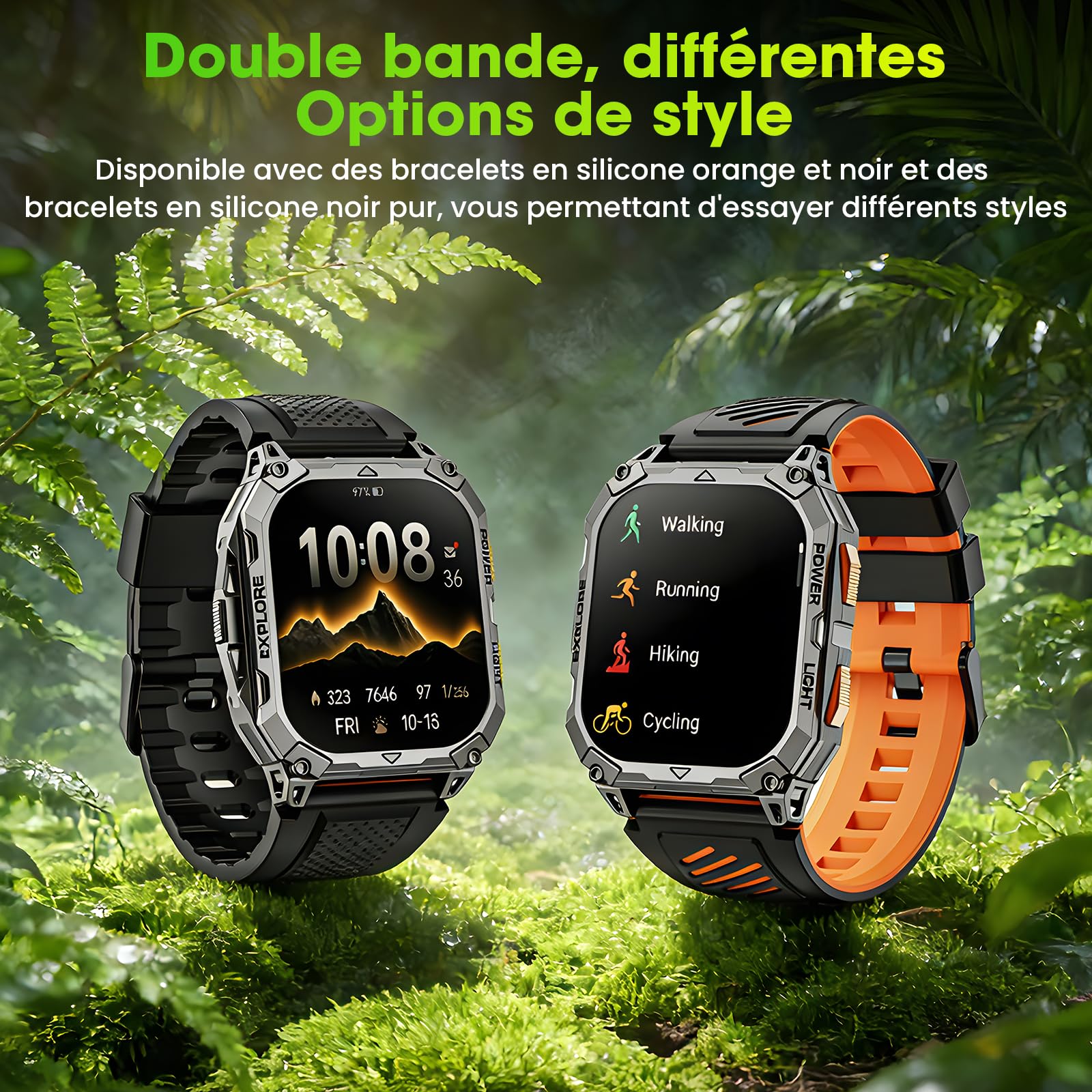 Montre Connectée Homme 2,01" HD Écran Smartwatch, 1000 mAh Batterie et 120+ Modes Sportifs, Montre Connectée Militaire avec Fréquence Cardiaque/Sommeil Moniteur et Lampe De Poche pour Android iOS