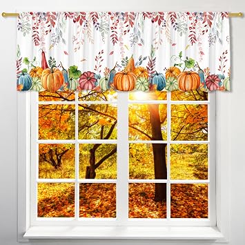 Fall Valance Curtain for Kitchen-Fall Decorations Leaves Pumpkin Window Valance for Living Room Bedroom-Autumn Decor Rod Pocket Valances-Autumn Leaf Window Treatment Valance 18" X 54" Thanksgiving