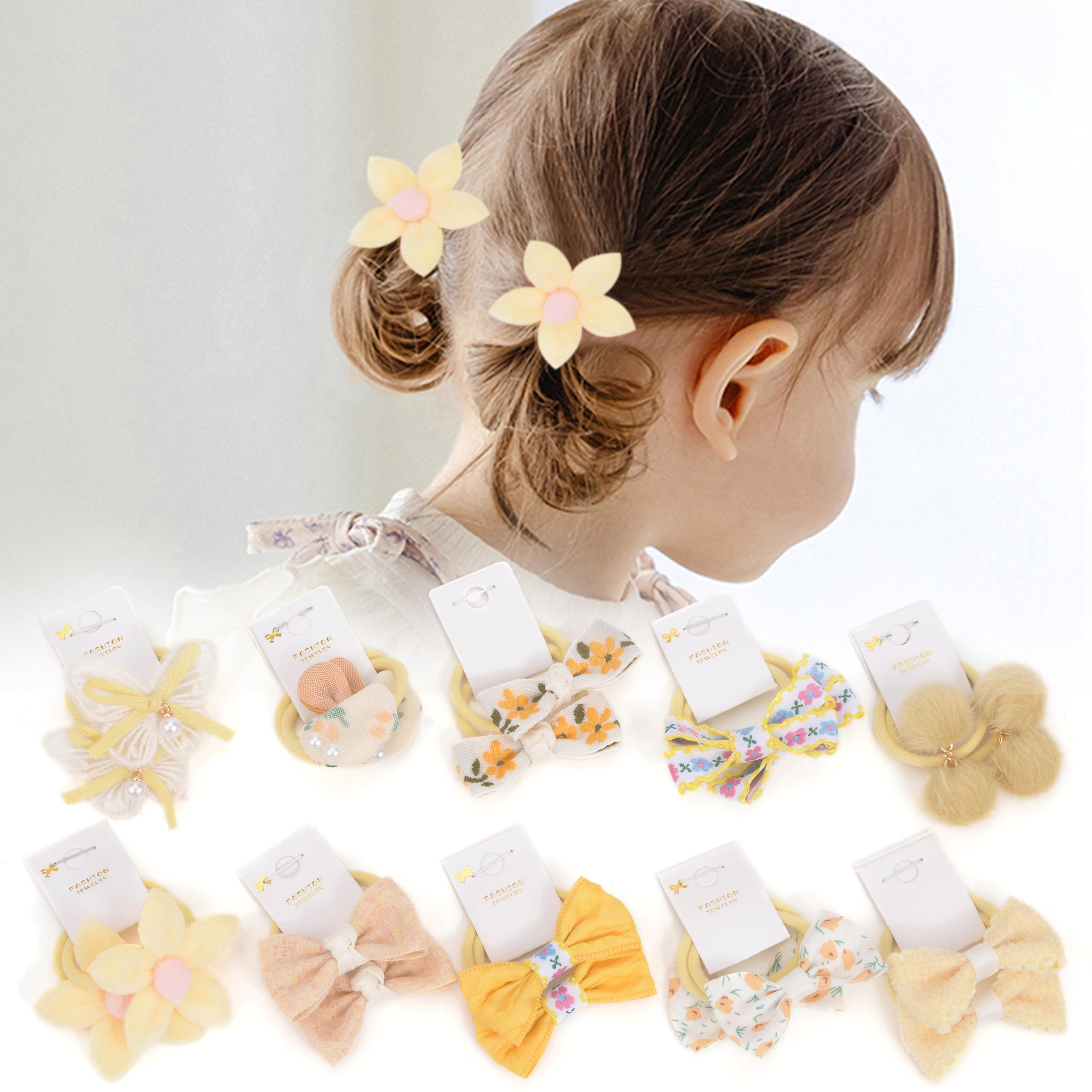 BIANHUAN 20 stücke 1.18 Zoll Baby Mädchen Haarbögen Haargummis Elastisches Stirnband Pferdeschwanz Halter Haarband Haarschmuck für Kleinkinder Kleinkinder Kinder (Gelb)