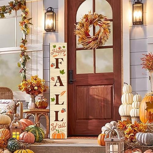 Miniatura 6 de Letrero de otoño con texto en inglés "Happy Fall" para colgar en la puerta delantera, de madera, vertical, para interiores y exteriores, para
