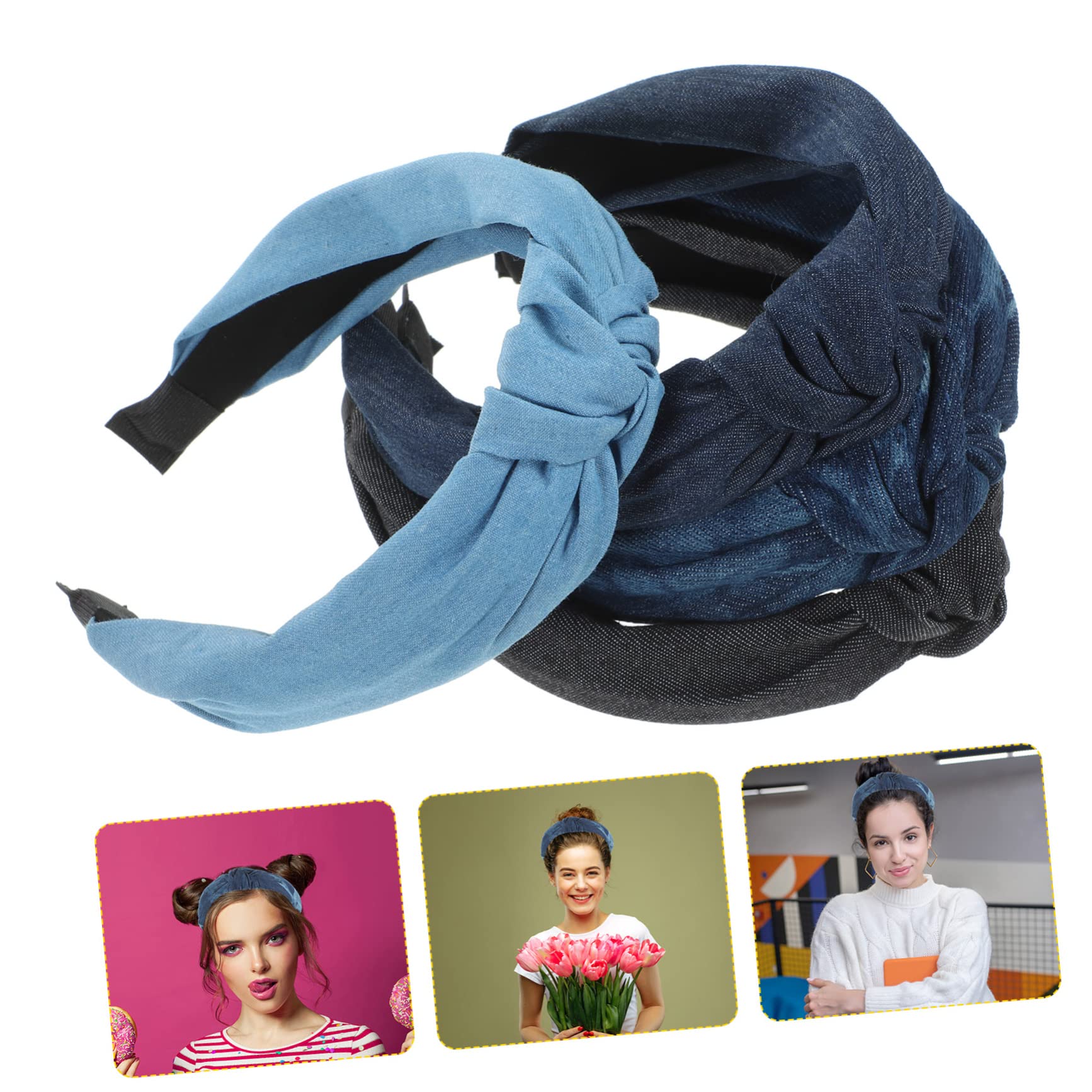 FRCOLOR 8pezzi Fasce Con Nodo Denim Per Donne Accessori Eleganti Per Comodi e Versatili Per Ogni Occasione Per Attività All Aperto e Makeup