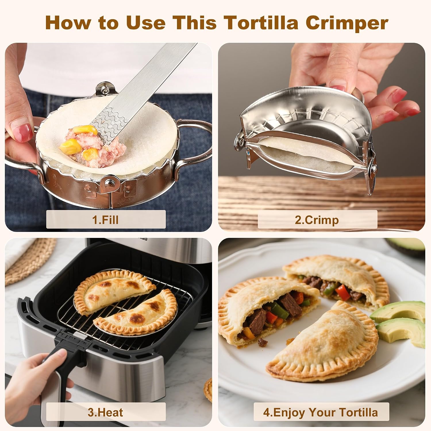 2Pcs Stainless Steel Tortilla Sealer Tacos Tortilla Crimper Maker, for Burritos Pasties Quesadillas Sandwich Dumplings (5inch and 6inch)