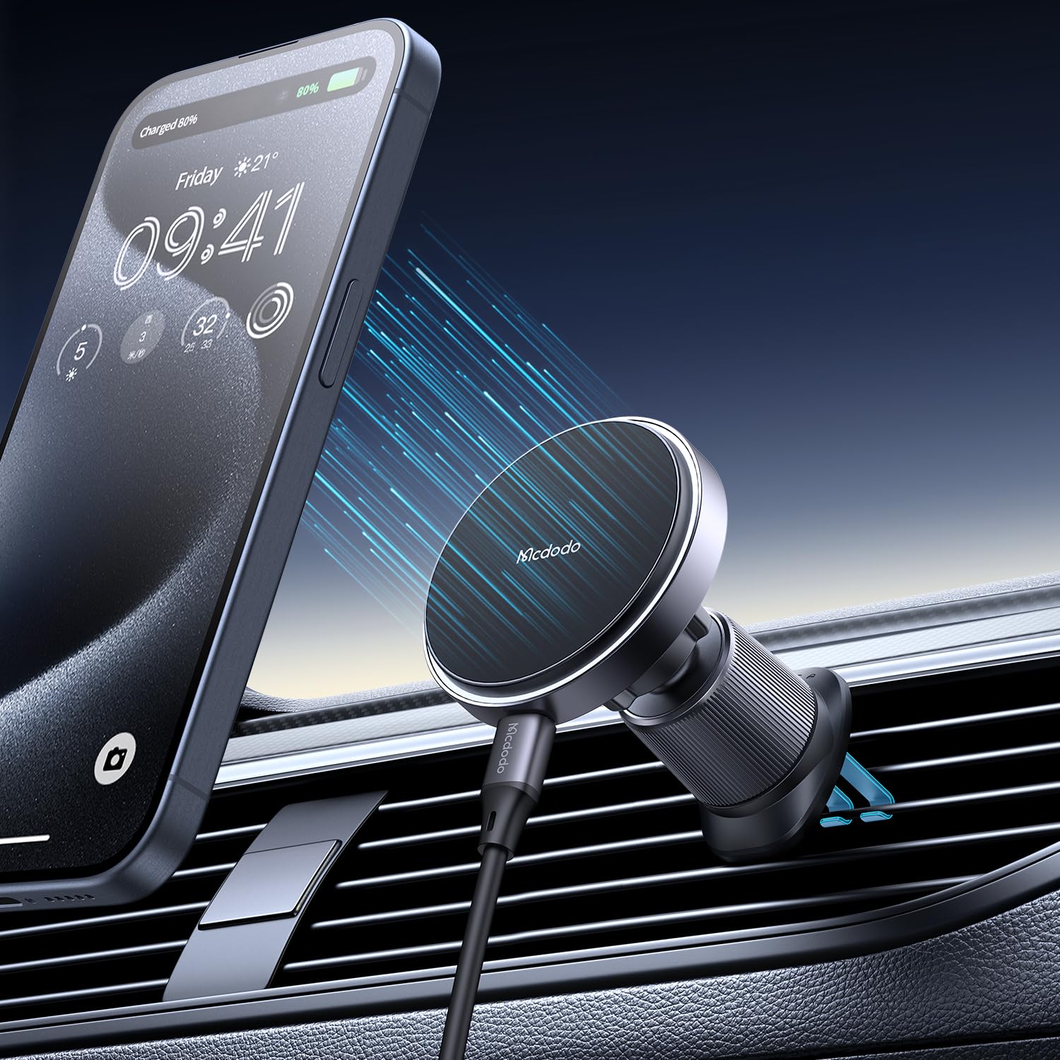 mcdodo for Magsafe Car Mount Charger [18 Strong Magnets], for Car air Outlet, 15W Wireless Car Charge, Universal Phone Mount for Car Wireless Charger Fits iPhone 15 14 13 12