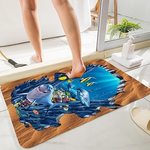 Miniatura 4 de WODEJIA Thickened Rubber Bottom Anti-skid Bath Mat, Durable Flannel Mat Bright 8D Print Rug for Living Room, Absorbent Water Clearance MatS for