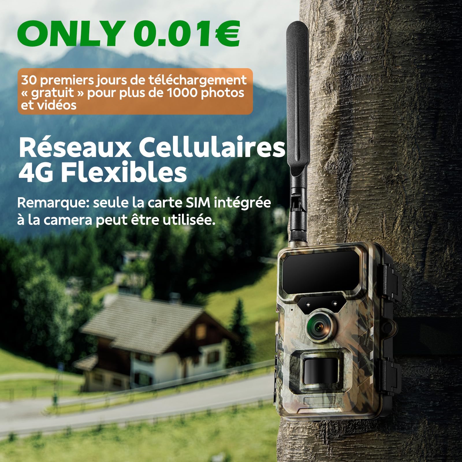 Caméra de Chasse 4G connectée, Carte SIM, Application, 32 MP, 1080P, IP66 | Vision nocturne infrarouge, détection PIR, 2 LED 850 nm, accès via application – forêt, terrain, chasse et faune sauvage