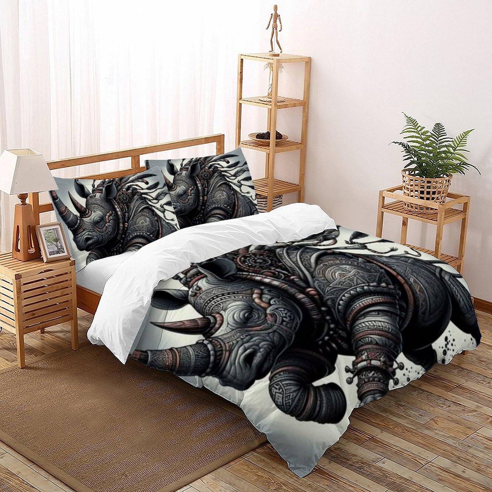 Housse de couette rhinocéros 260x220 cm avec fermeture éclair pour changer vos draps sans effort