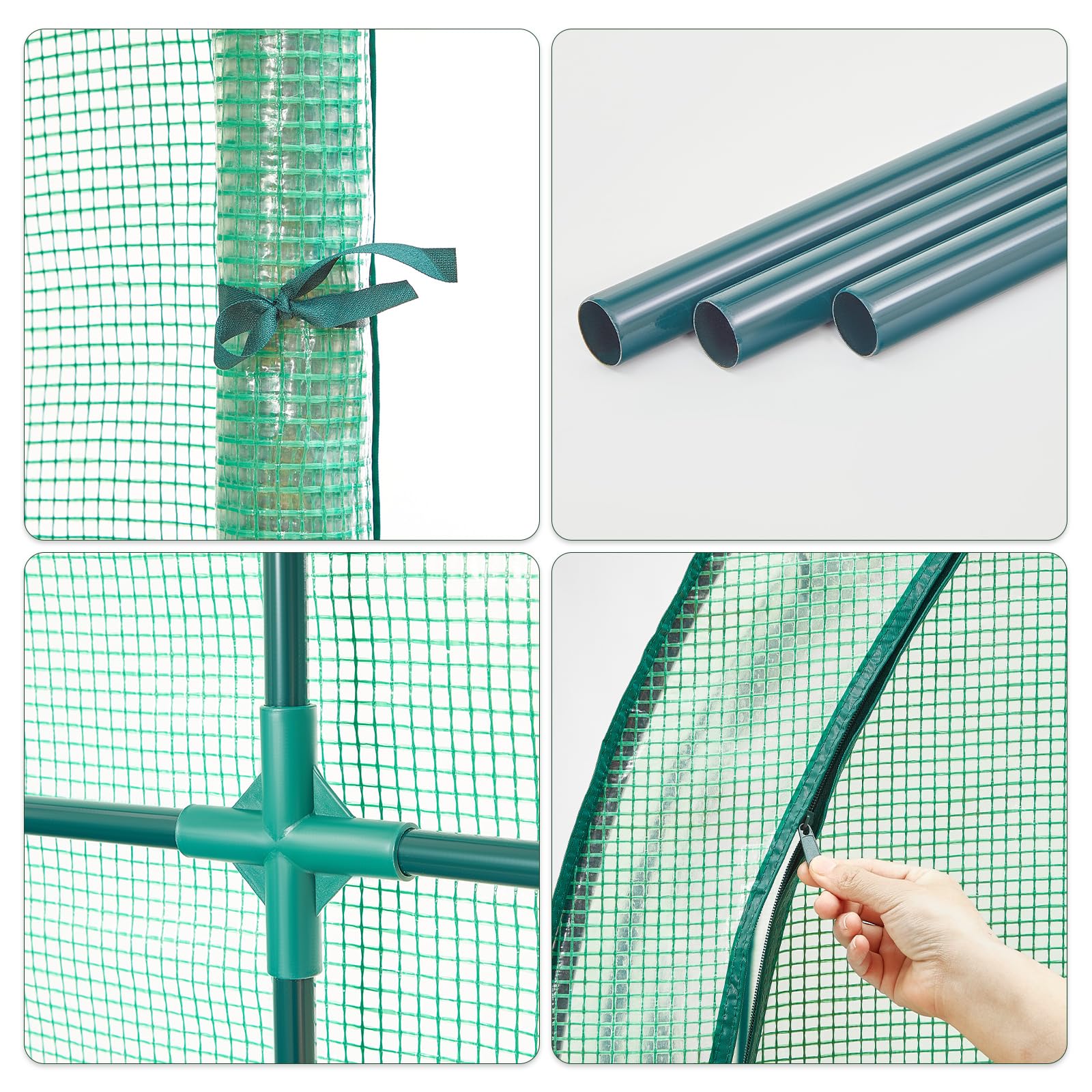 LARMNEE Serre Adossée, Serre à Tomates, avec Bâche PE à Fermeture à Glissière sur Les Côtés, 200 x 100 x 210 cm, Cadre Métallique, pour Fleurs, Légumes, Balcon, Plantes, Terrasse, Vert EGN72GH02