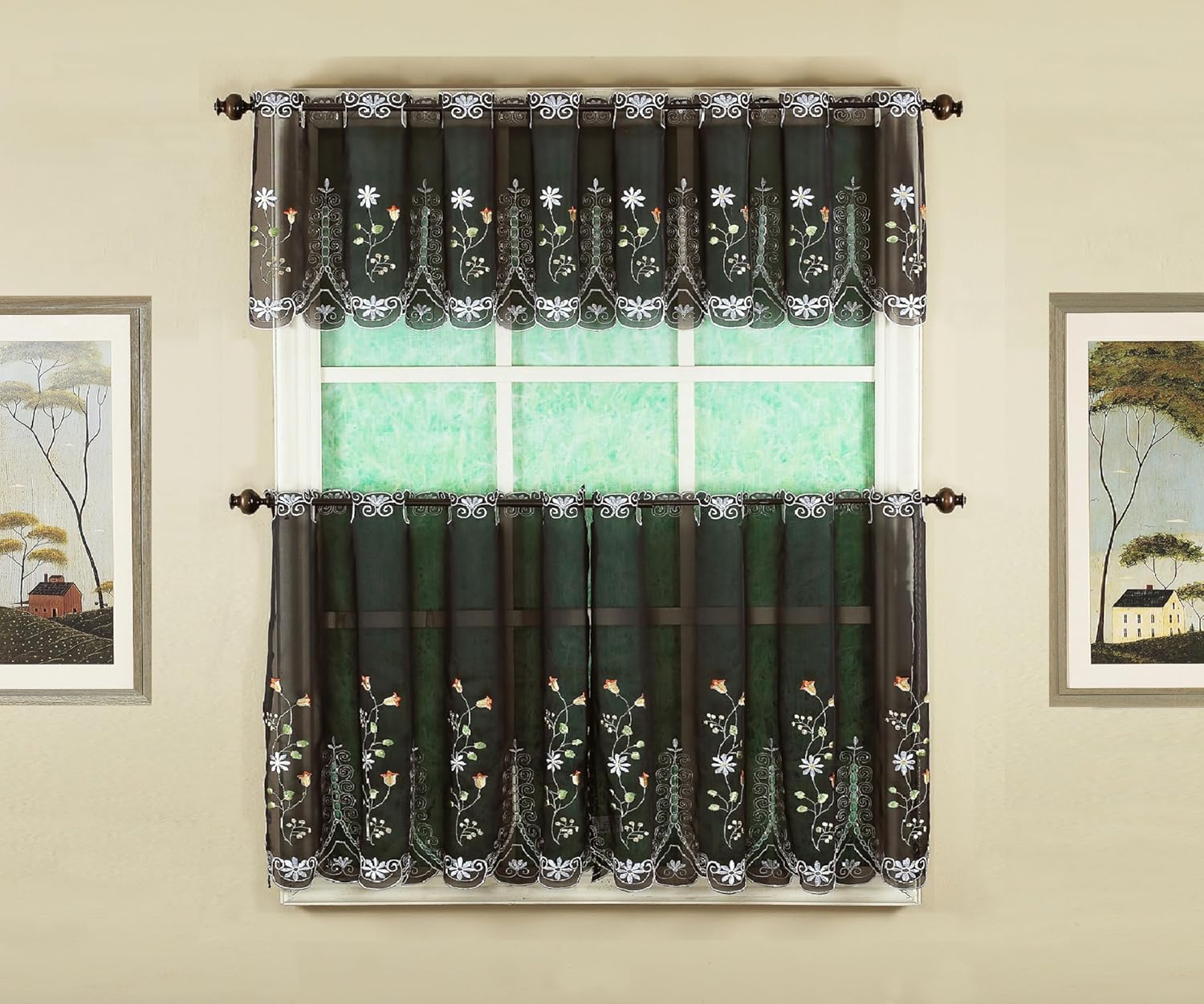 Today's Curtain, Sorento Embroidered Sheer Tier 24", Black, 59" W x 24" L