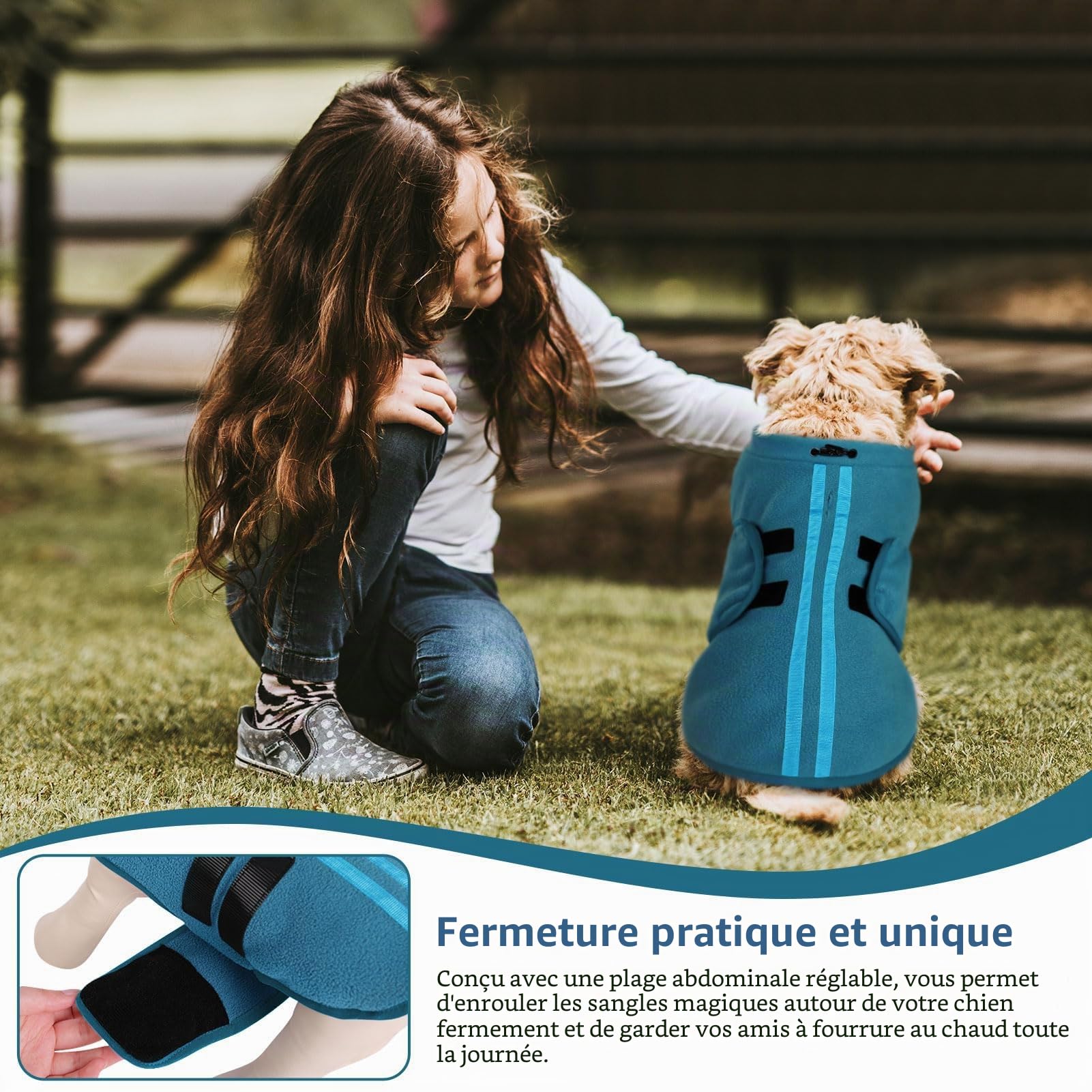 Pull pour Petit Chien,Pull-Overs pour Chien et Chat en Polaire Doux Veste Gilet Chien avec Harnais Pull Chaud pour Moyen Grand Chien Bleu Paon(M)