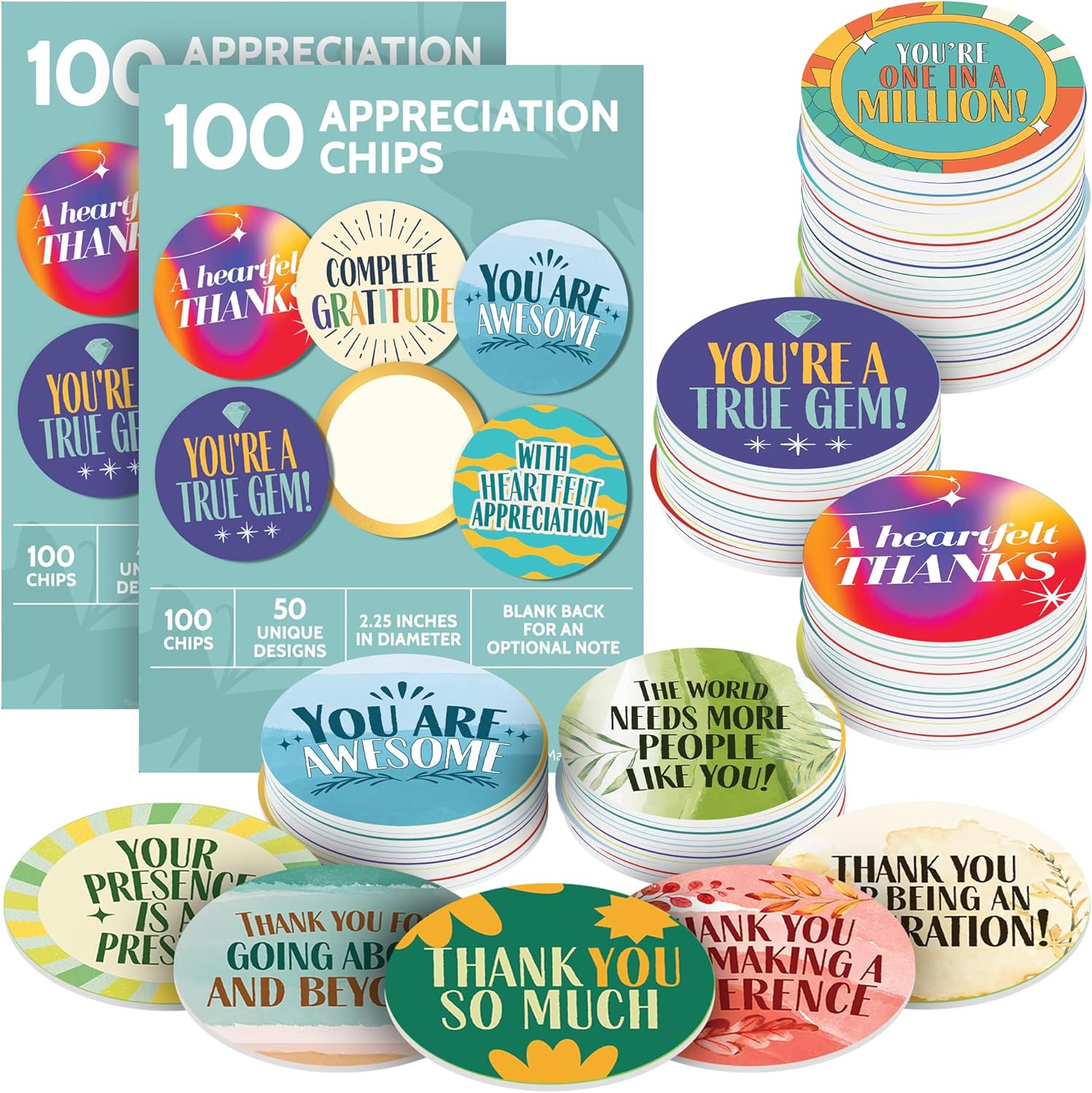 T MARIE 2-Pack - 200 Mini Bulk Appreciation Gifts - 2.25” Tokens of Appreciation Chips for Employee Appreciation, Staff, Nurses, Teachers, Students & More - Share Kindness, Recognition & Motivation