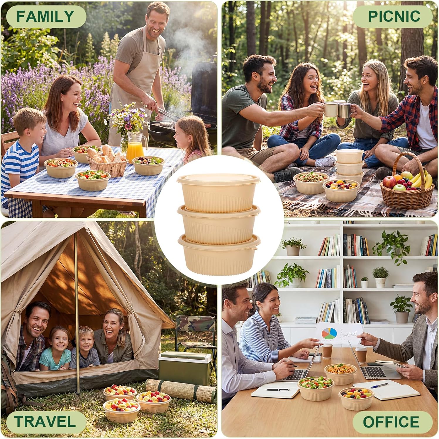 50 Sets Round Meal Prep Bowl Containers with Lids, 30 oz Disposable Meal Prep Cornstarch Round Plant Based Lunch Box for Salad Deli Soup Takeout Containers, Microwave Freezer Safe