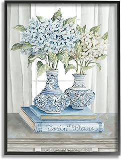 Stupell Industries Traditional Dogwood Floral Bouquets Blue Books Stacked Black Framed Wall Art, 11 x 14