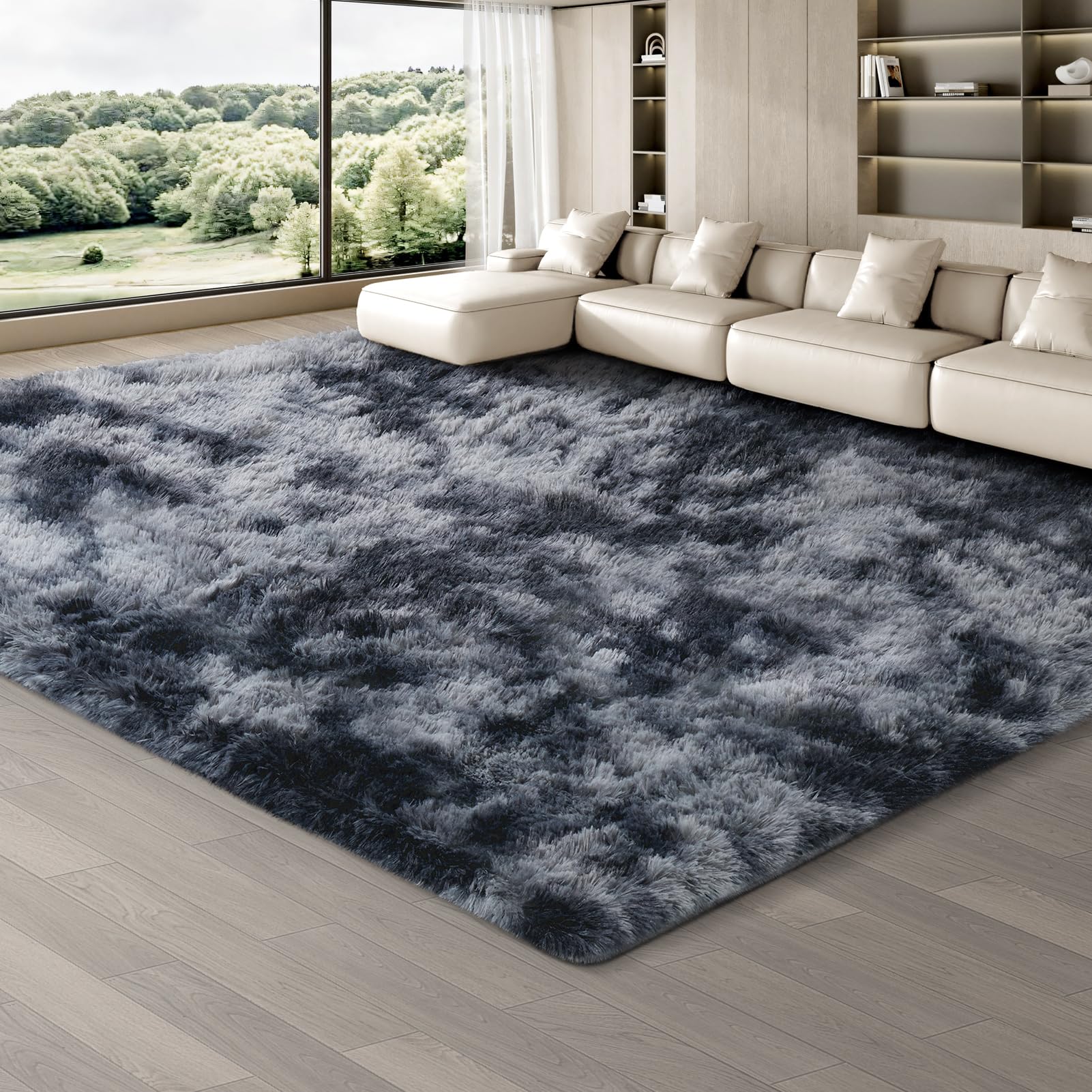 JOJOSEE Rugs Living Room, 240 x 300 cm Grey Area Rug, Anti Slip Soft Fluffy Shaggy Extra Large Floor Carpets Mat for Bedroom, Nursery Bedside (Dark Grey, 240x300cm)