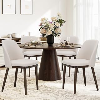 COLAMY Beige Upholstered Dining Chairs Set of 4, Modern Ergonomic Kitchen & Dining Room Chairs with Wood Legs
