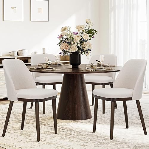 Miniatura 22 de COLAMY Juego de 6 sillas de comedor tapizadas, modernas sillas de cocina con respaldo, sillas laterales de cuero con patas de madera para cocina