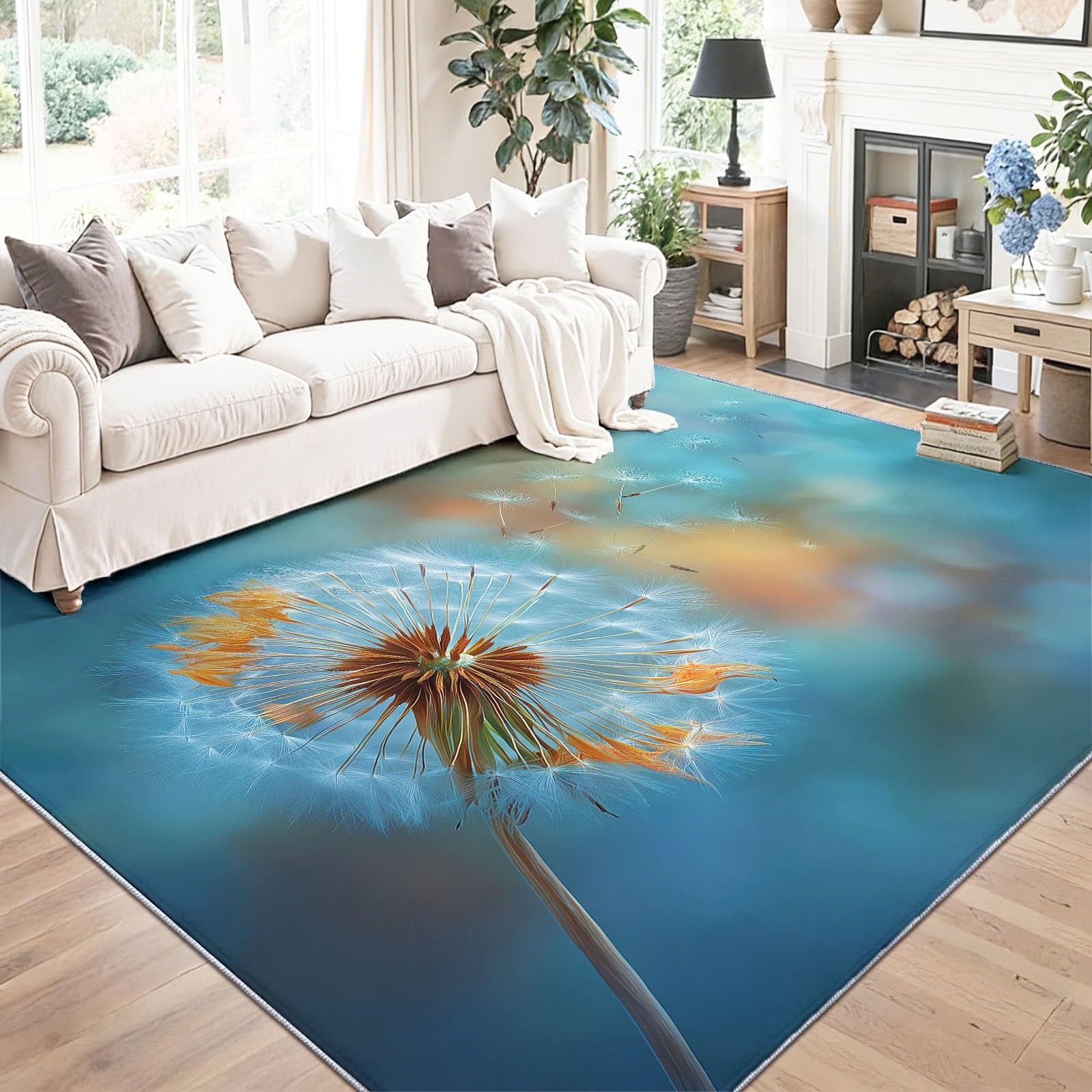 Dywan z nadrukiem akwareli z nasionami mniszka lekarskiego, 120 x 170 cm, przytulny trwały zmywalny dywan, miękki dywan z niskim runem na podłogę z antypoślizgowym spodem, łatwa do czyszczenia, mata