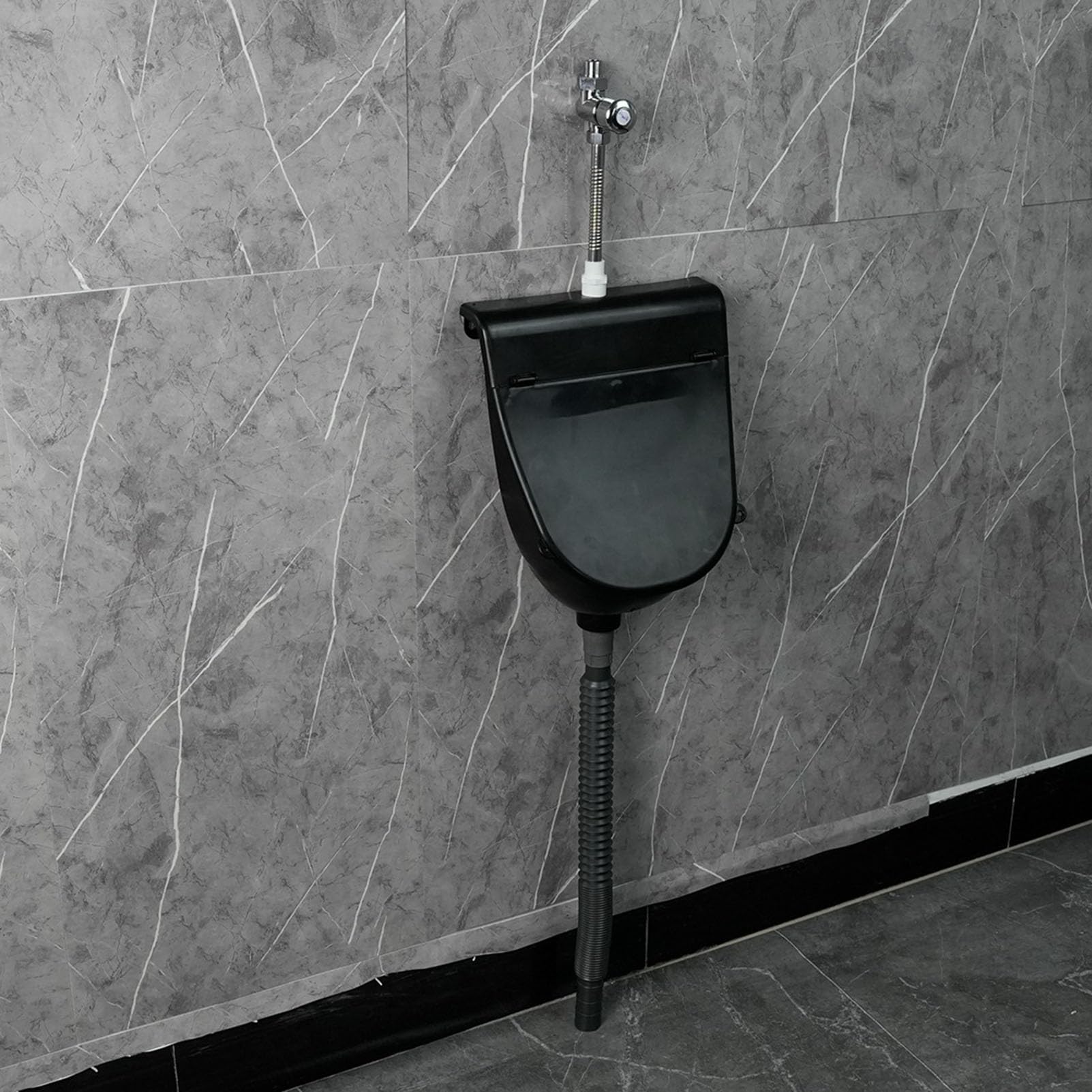 Wwertyy Men's Black Outdoor Plastic Waterless Urinal With Cover, Wall Mounted Commercial High Efficiency Washout Hose And Flush Valve, Mobile Toilet Portable Trough Urine Diverter Temporary Urina