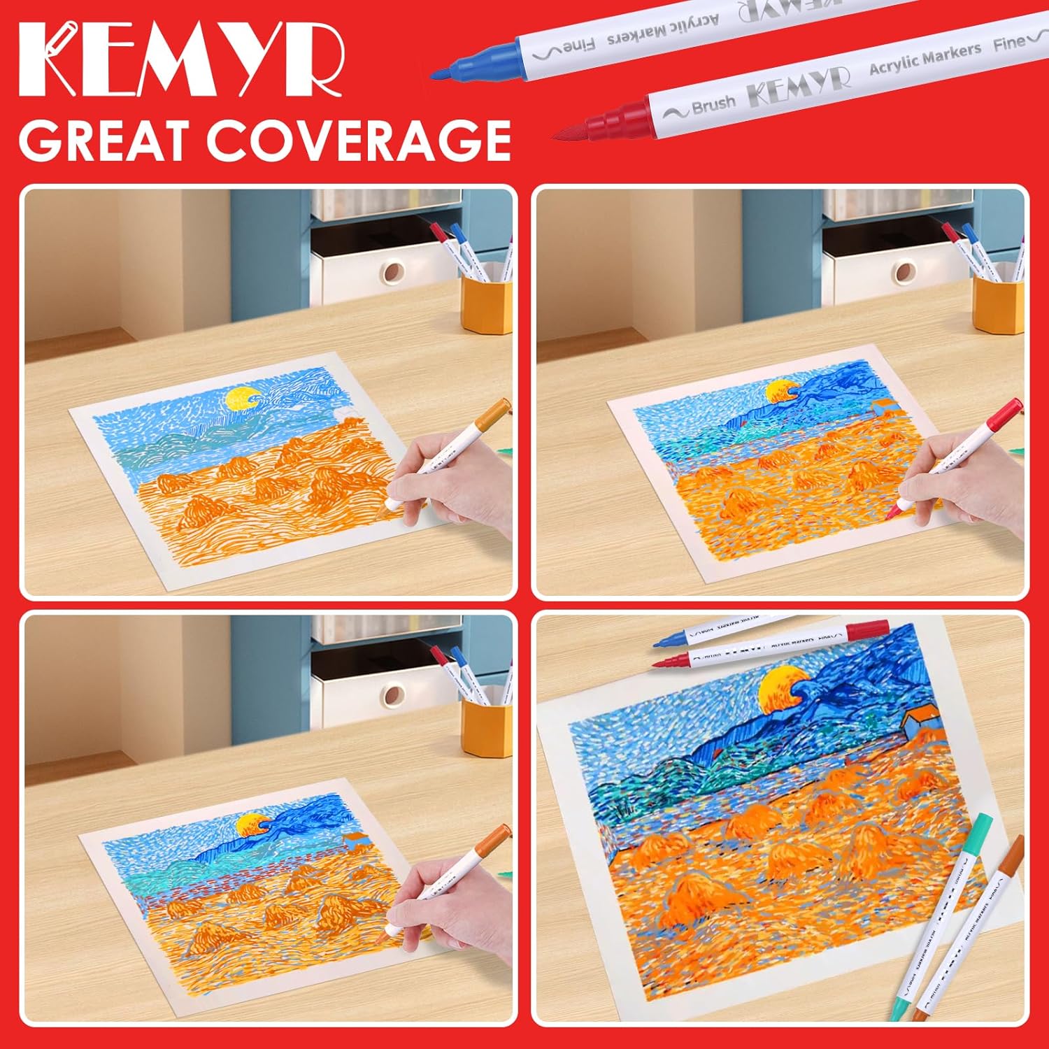 100 Colors Brush & Fine Tip Acrylic Paint Pens, Dual Tip Acrylic Paint Markers for Paper, Wood, Canvas, Stone, Rock, Glass, Fabric, DIY, Ceramic, Art Supplies for Adults Drawing