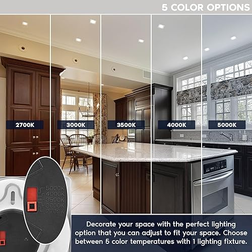 Miniatura 9 de LUXRITE Montaje empotrado LED de 3 a 4 pulgadas y luz empotrada, 7.5 W, 5CCT 2700K-5000K, 650LM, borde magnético, luz de techo regulable,