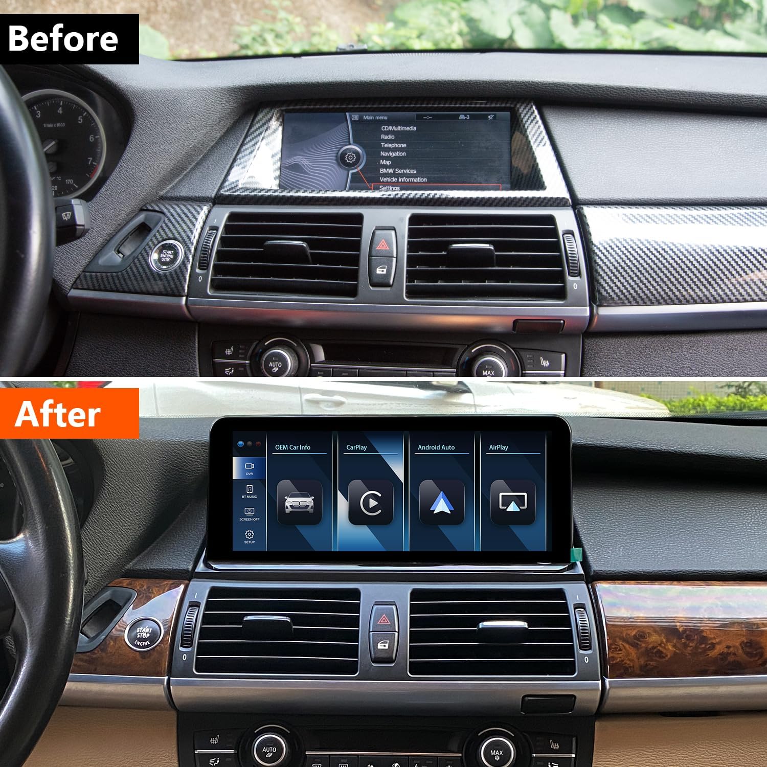 10.25 Inch Linux Screen for BMW X5 X6 E70 E71 (2010-2012) with 4PIN CIC System, Supports CarPlay and Android Auto Mirror Link